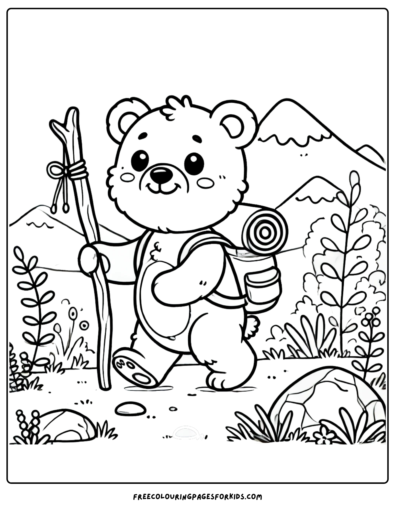 hiking bear cub coloring page