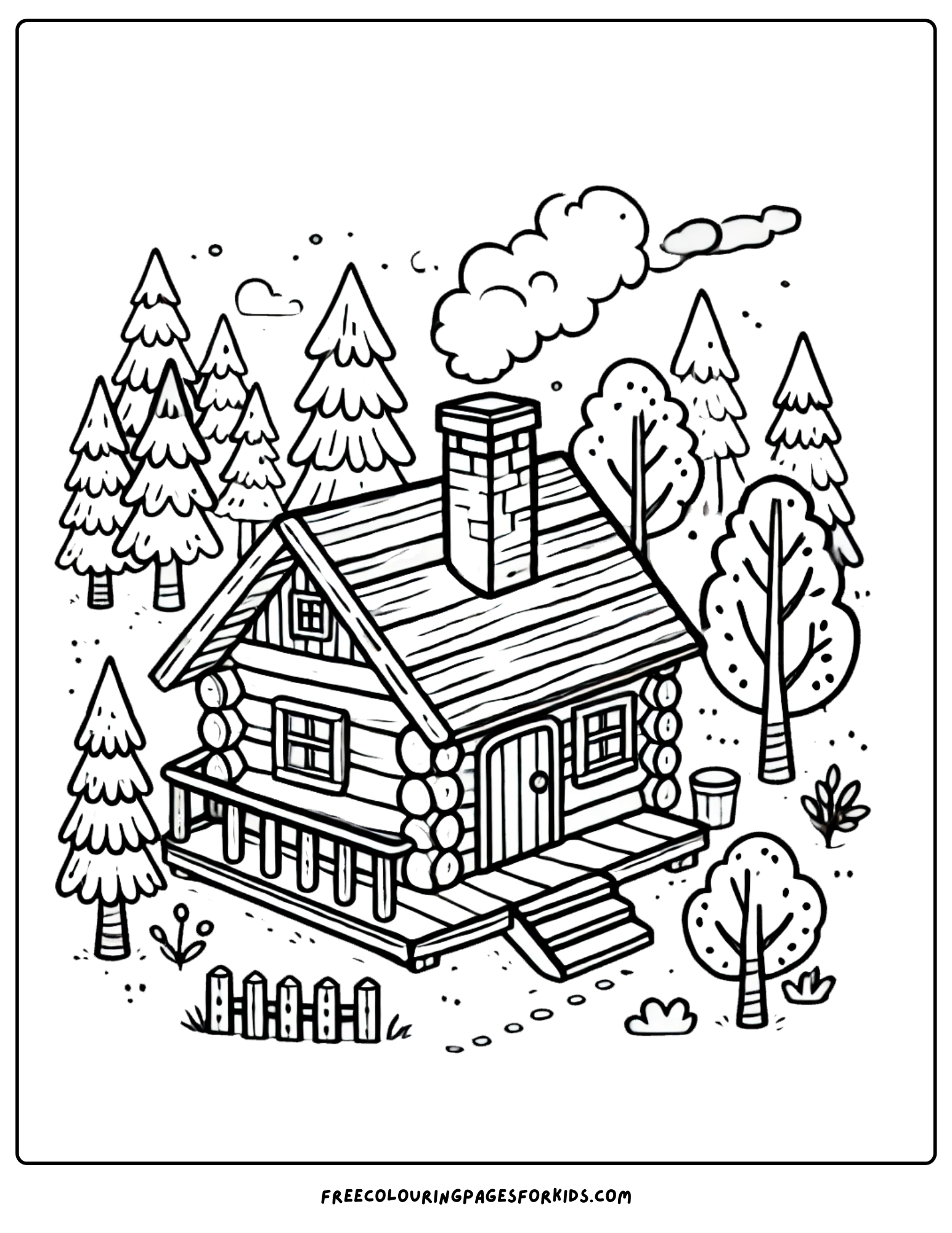 hiking cabin in the woods coloring page