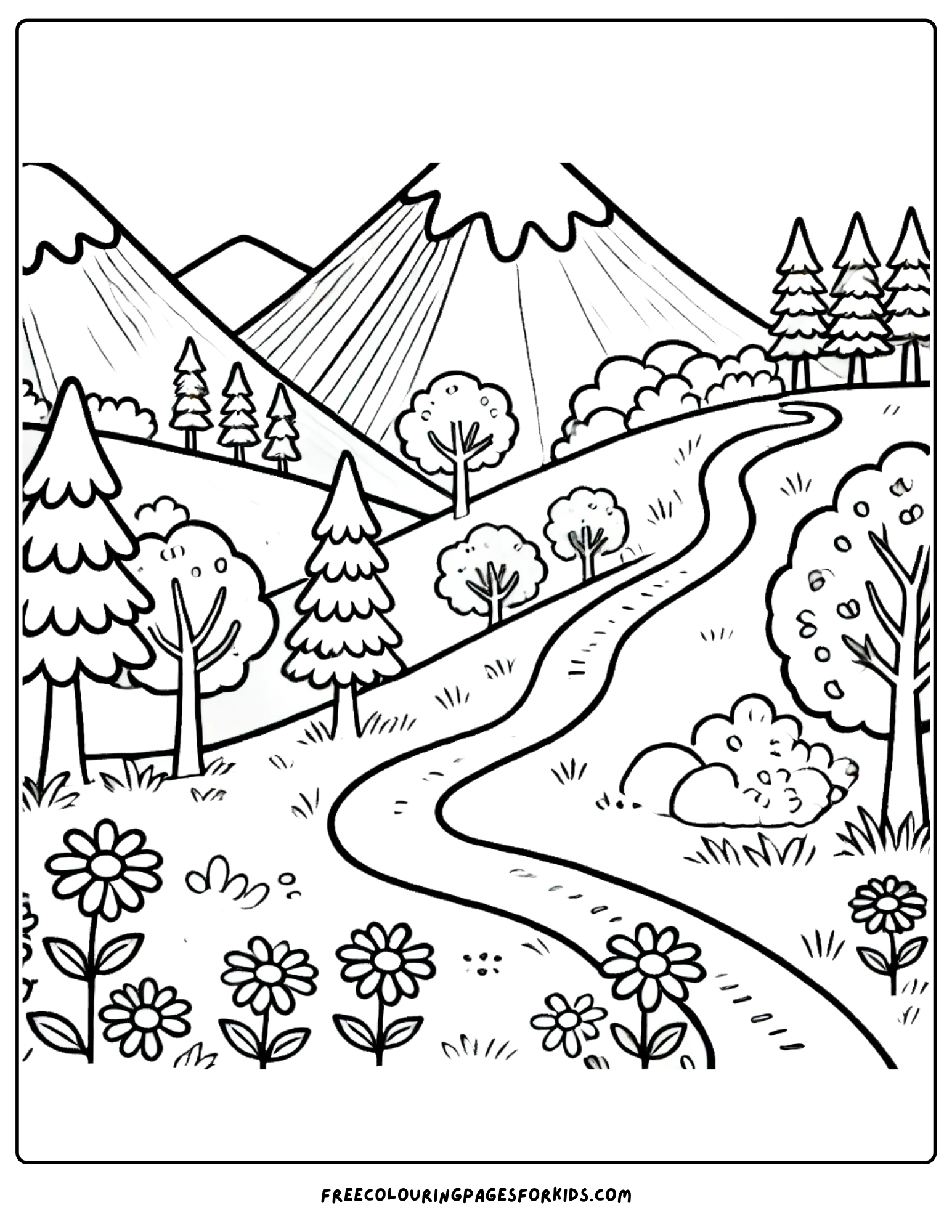 hiking a mountain trail coloring page