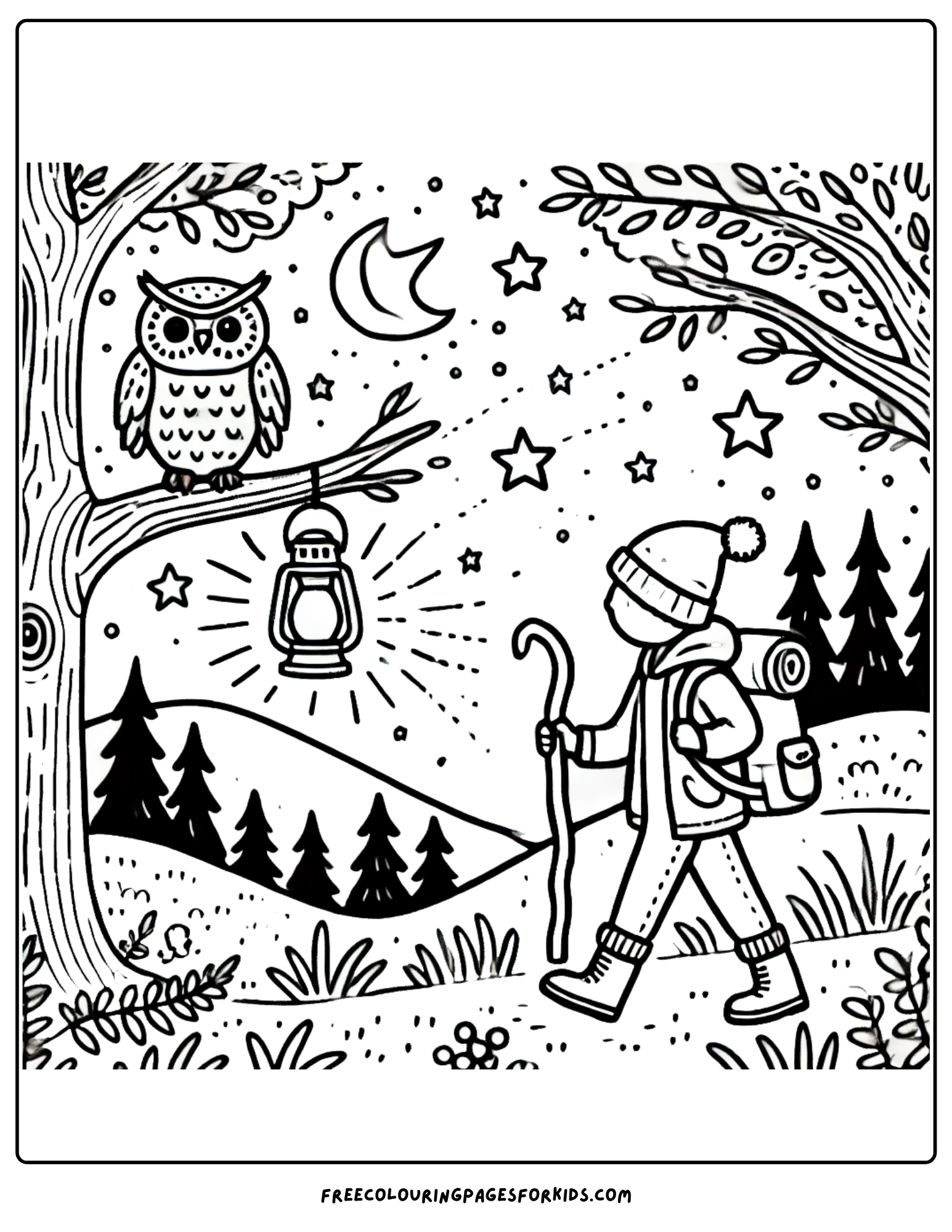 hiking at night coloring page