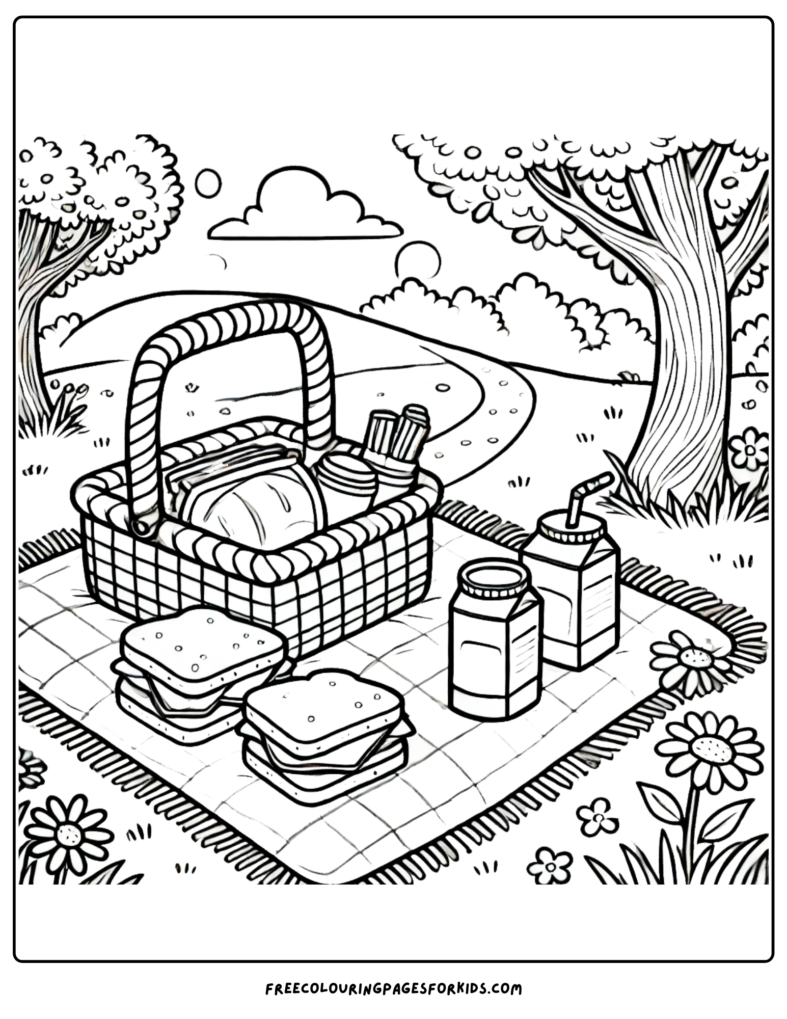 hiking trail picnic coloring page