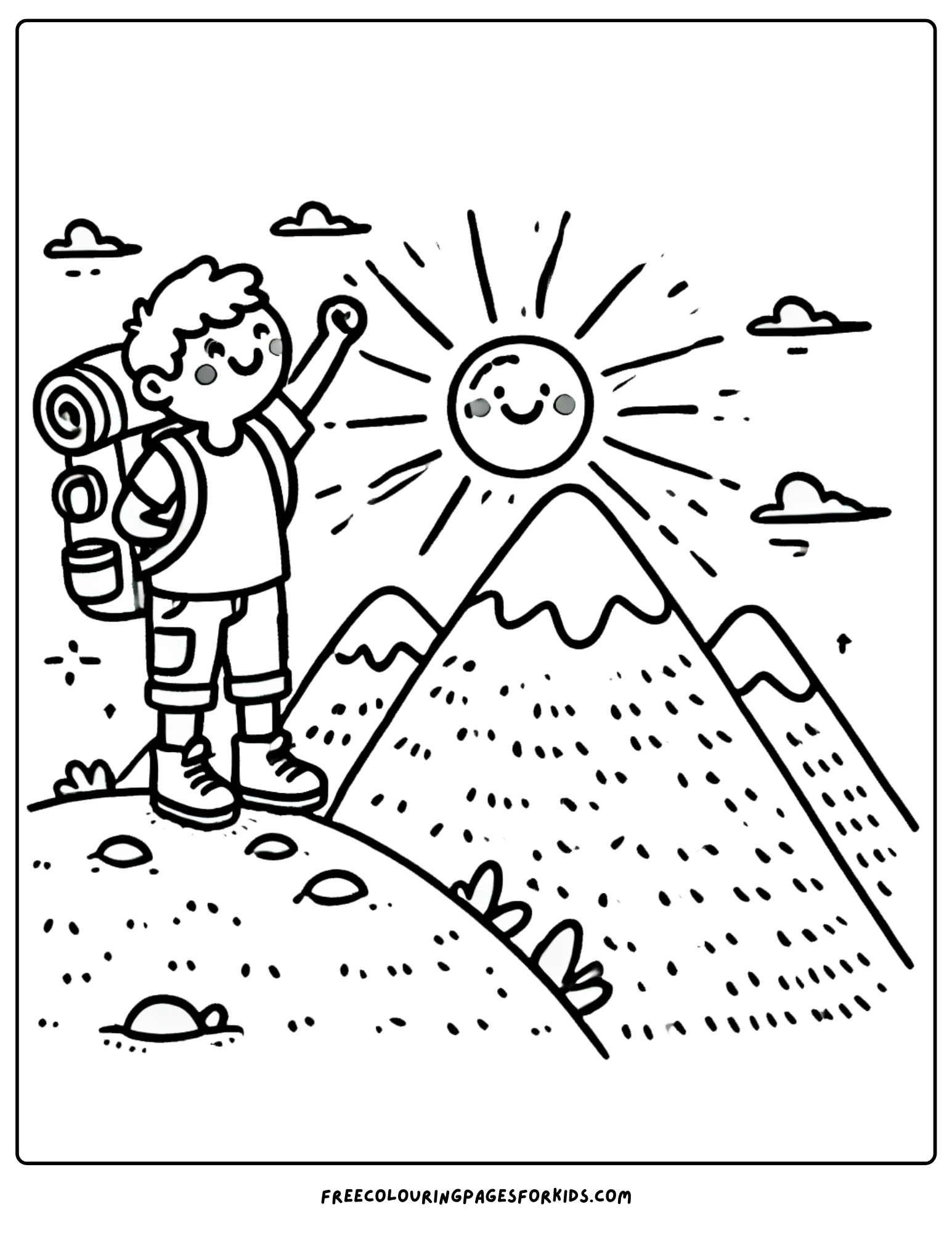 hiking and watching a morning sunrise over the mountains coloring page