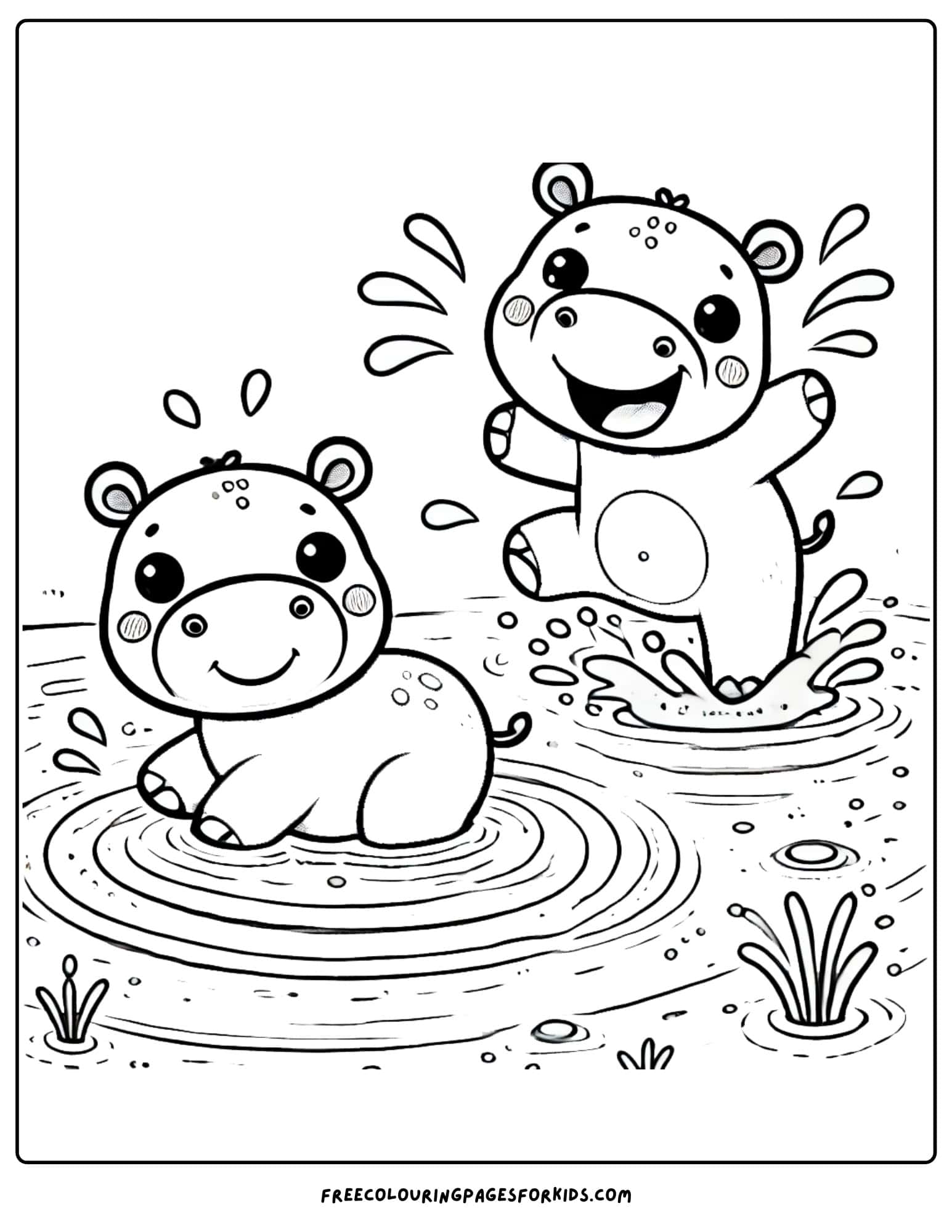 hippo babies splashing in the water coloring page