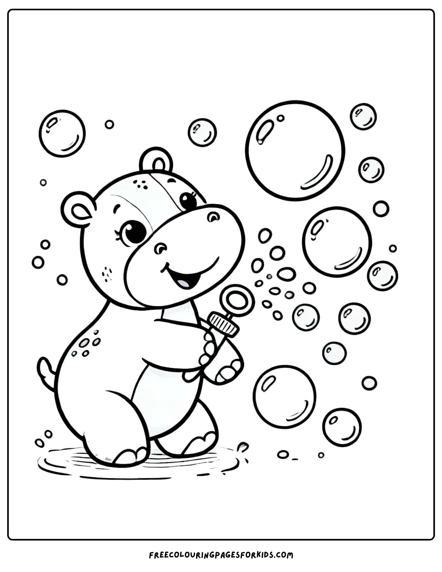 hippo blowing bubbles everywhere coloring page