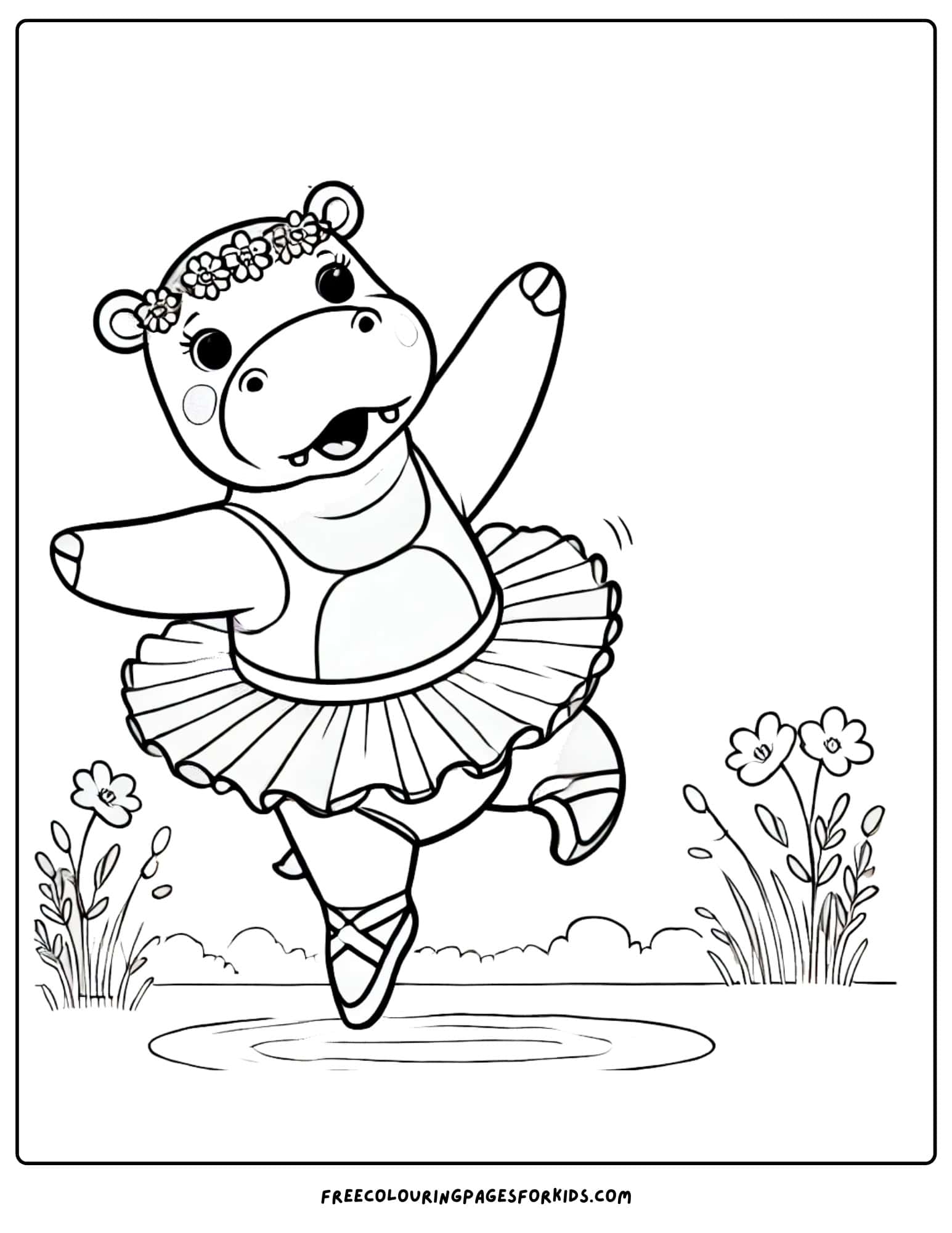 hippo doing ballet coloring page