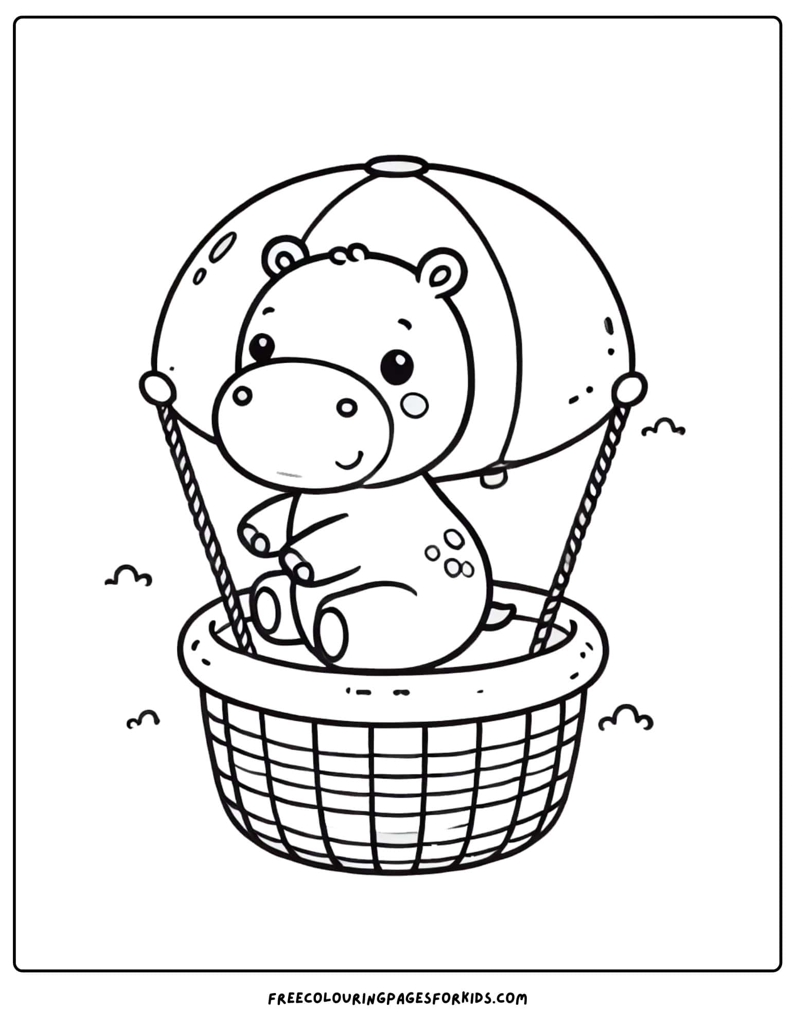 hippo riding in a hot air balloon coloring page