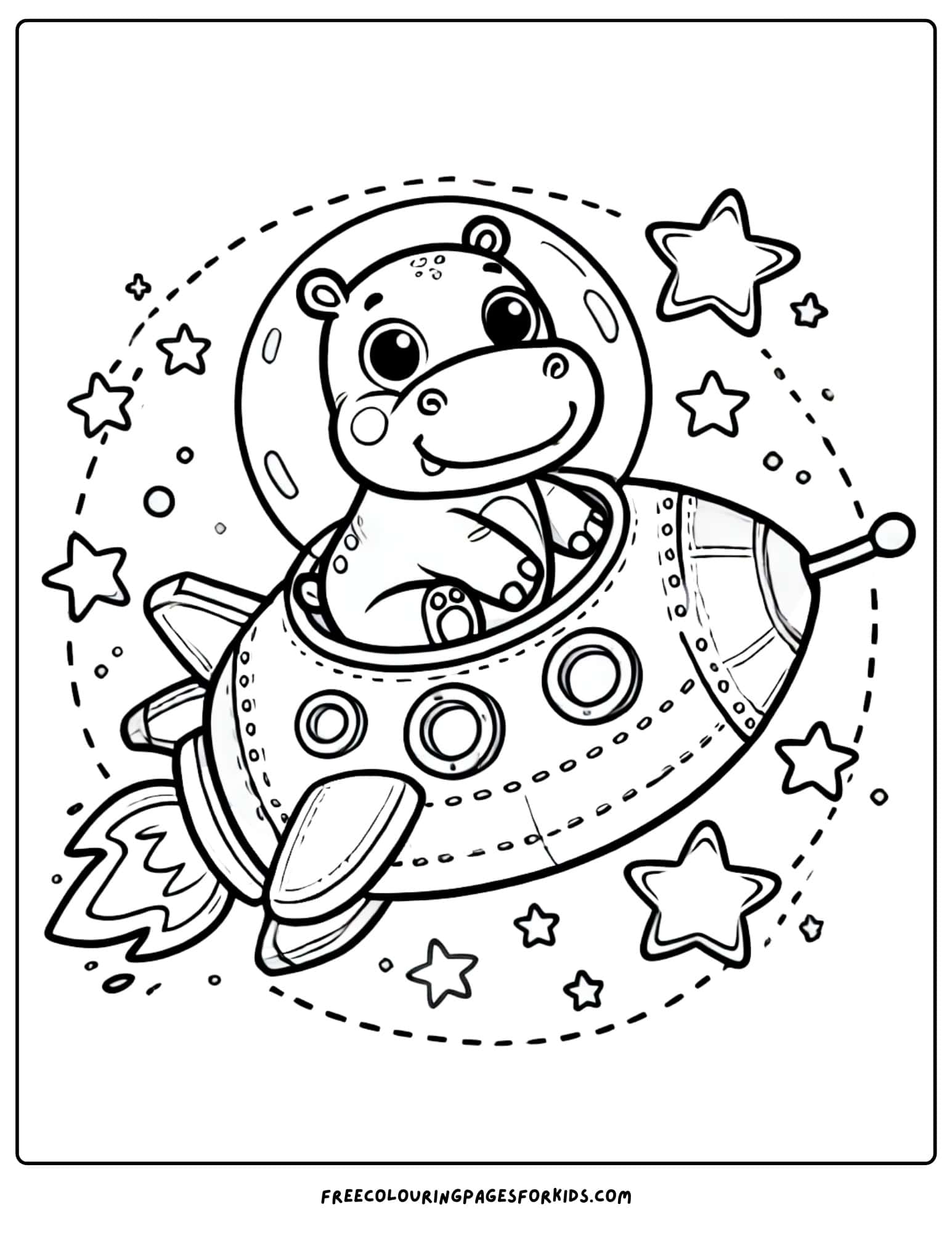 hippo flying a spaceship coloring page