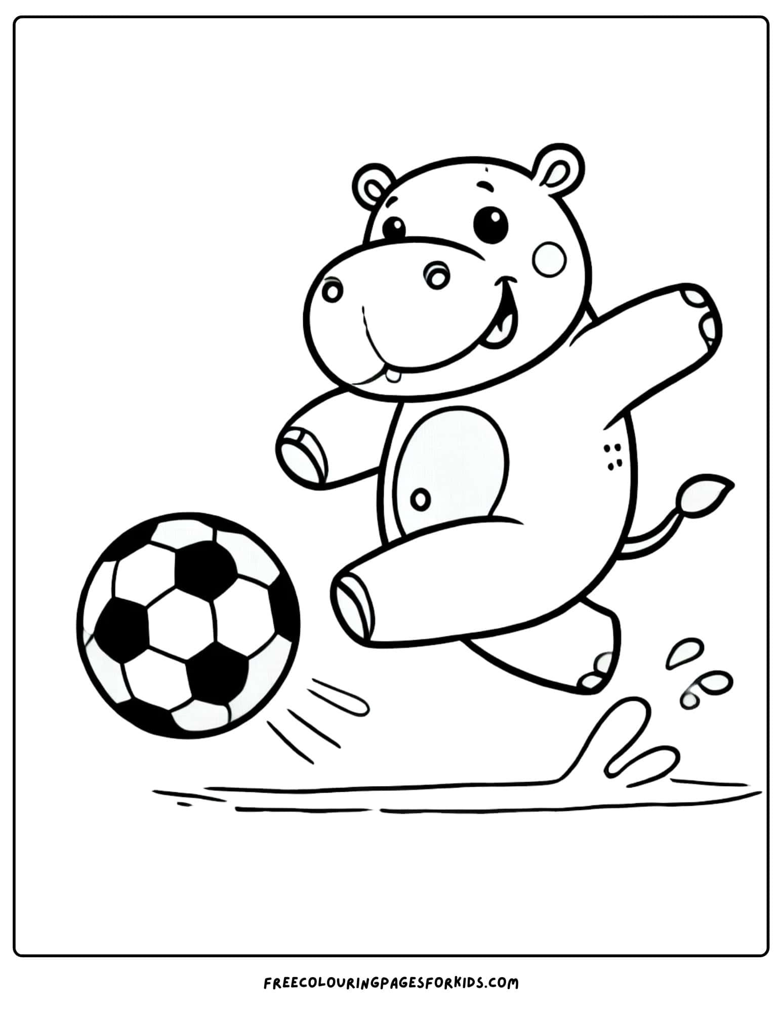 hippo about to kick a soccer ball coloring page