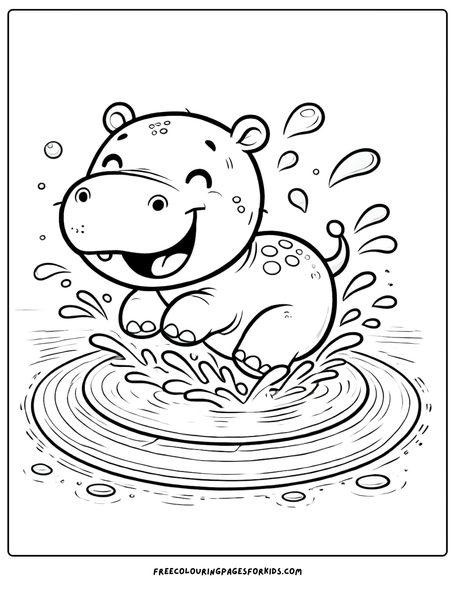 hippo splashing in a pond coloring page