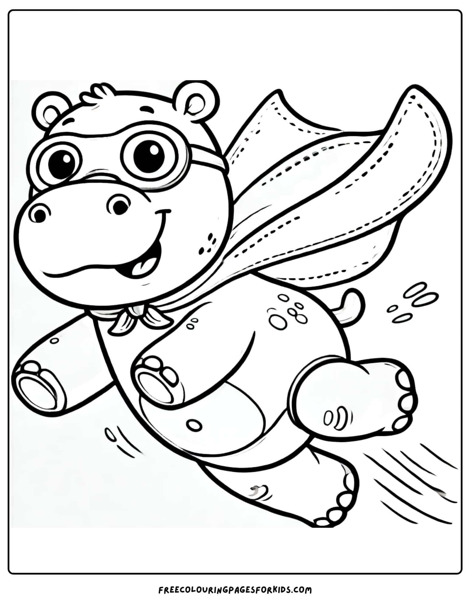 hippo wearing a cape as a superhero coloring page