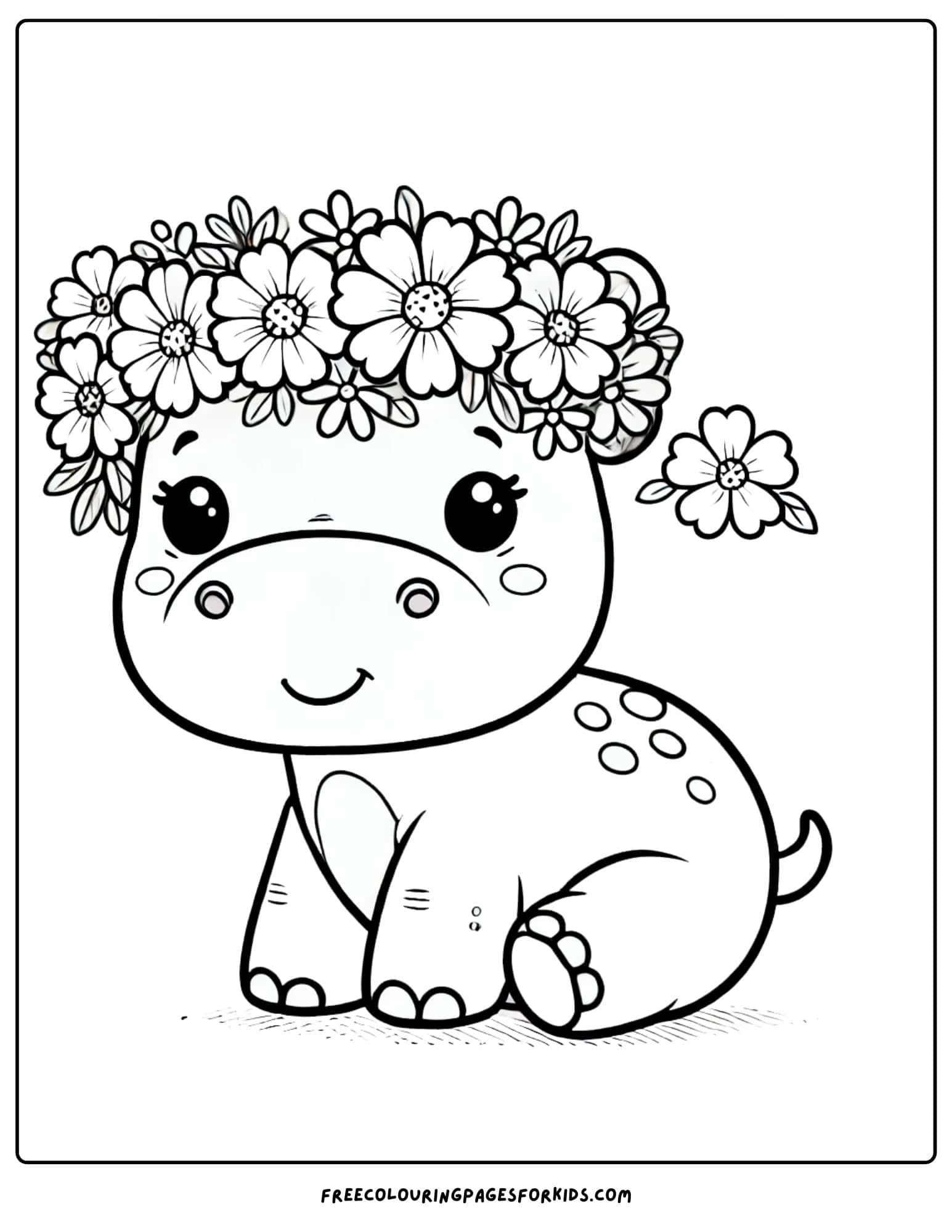 hippo wearing a flower crown coloring page