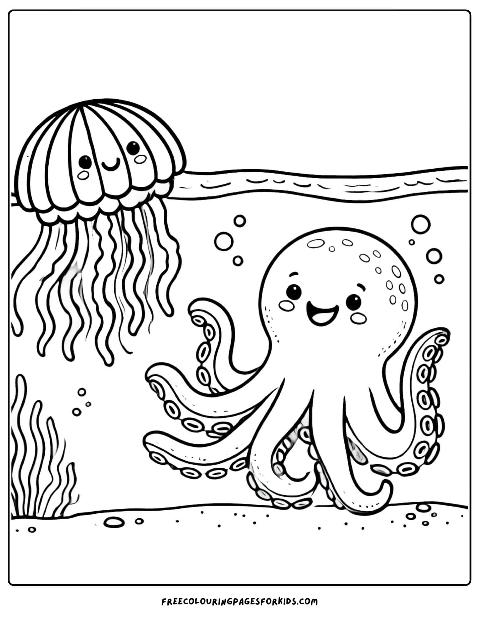 jellyfish and an octopus coloring page