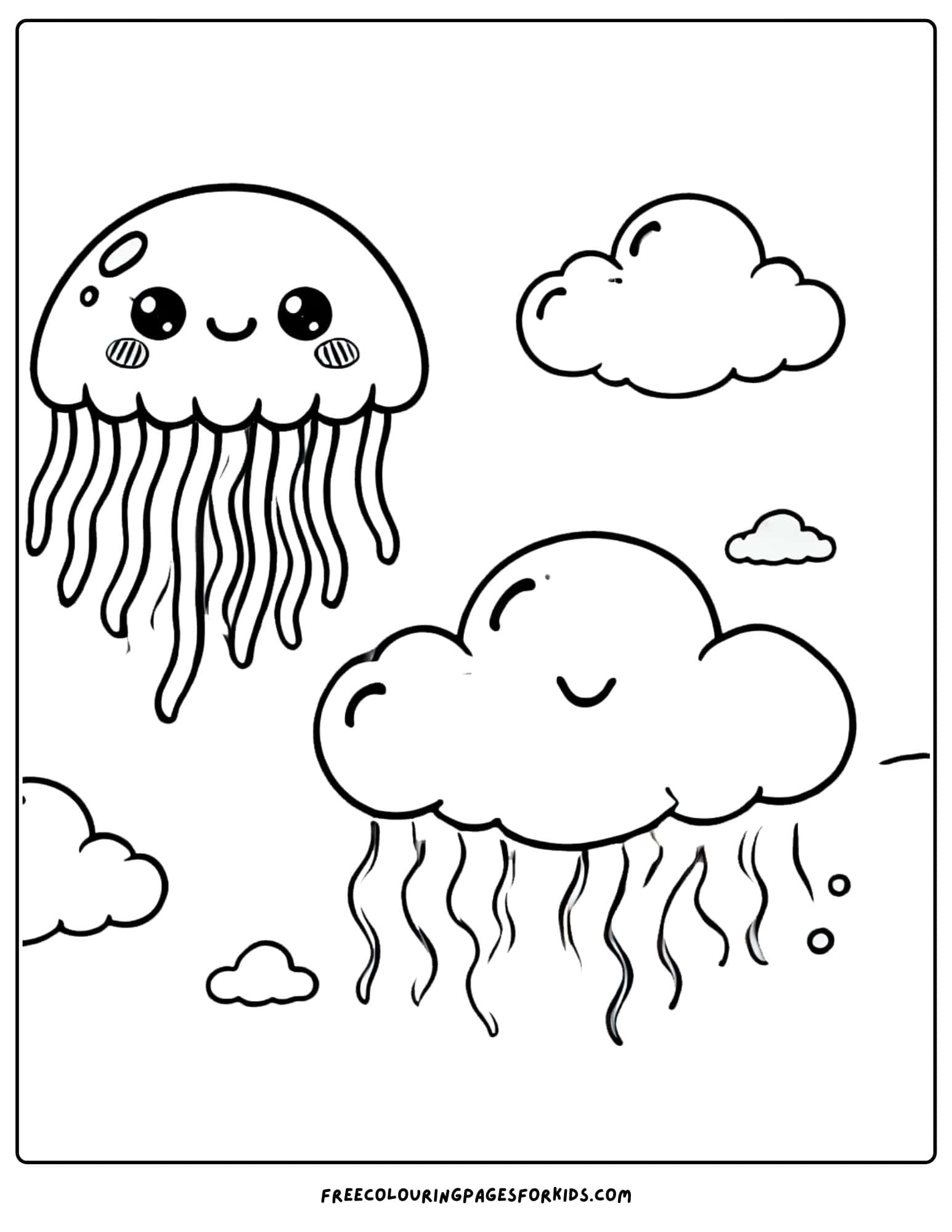 jellyfish floating up in the clouds coloring page