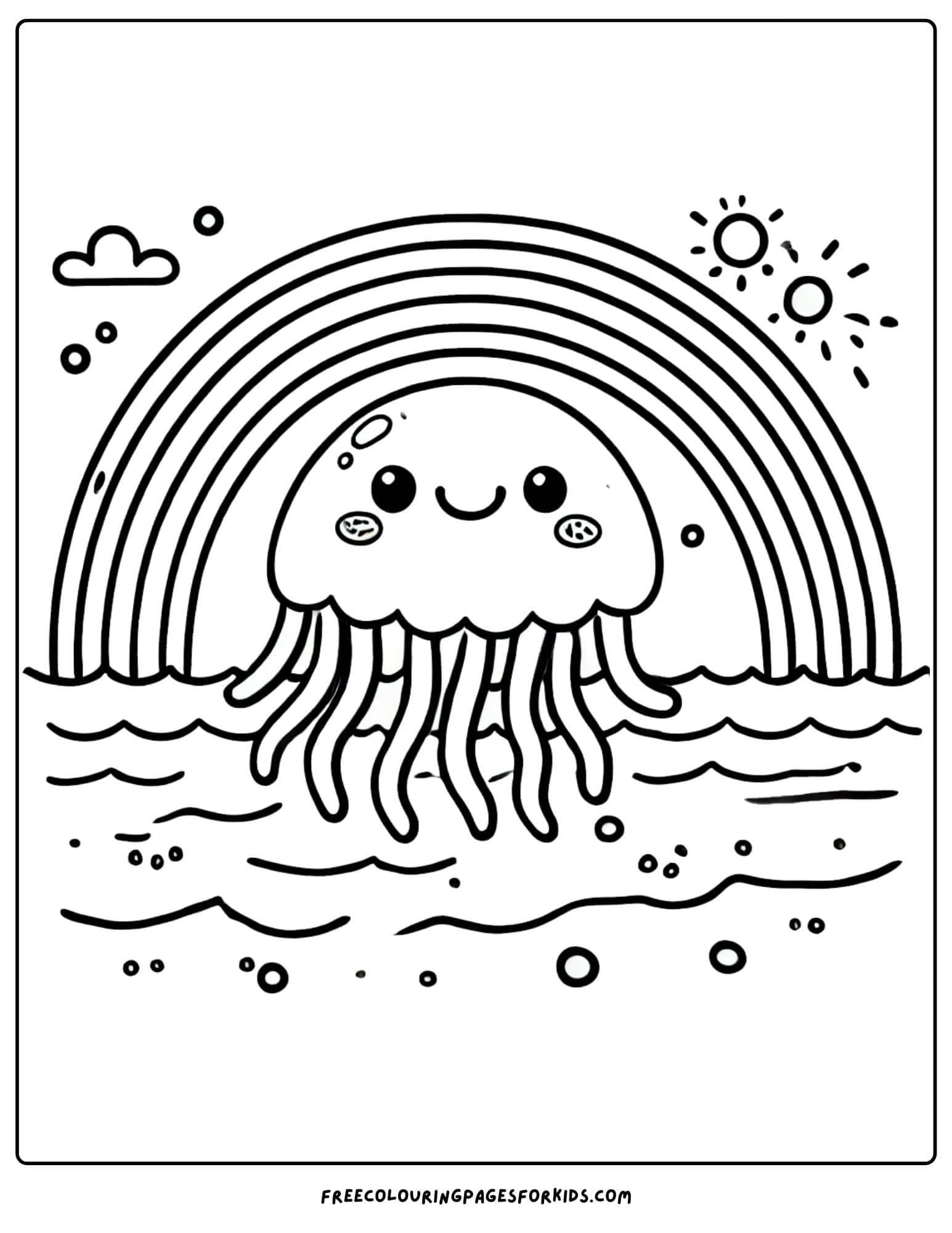 jellyfish under a rainbow coloring page