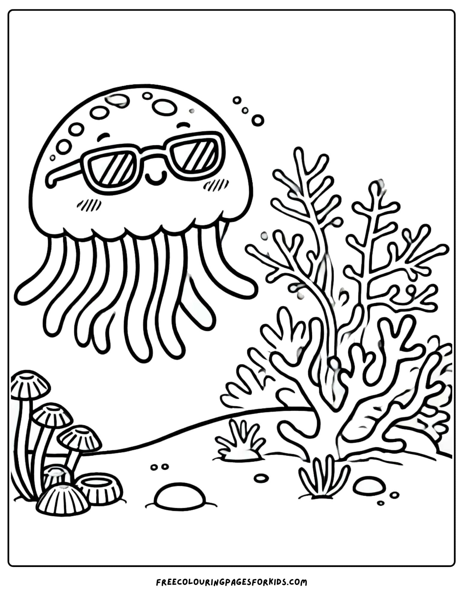 jellyfish wearing sungalsses coloring page