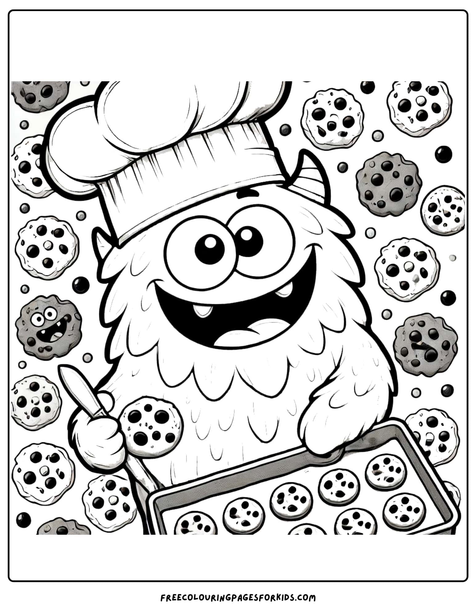 monster baking cookies coloring page