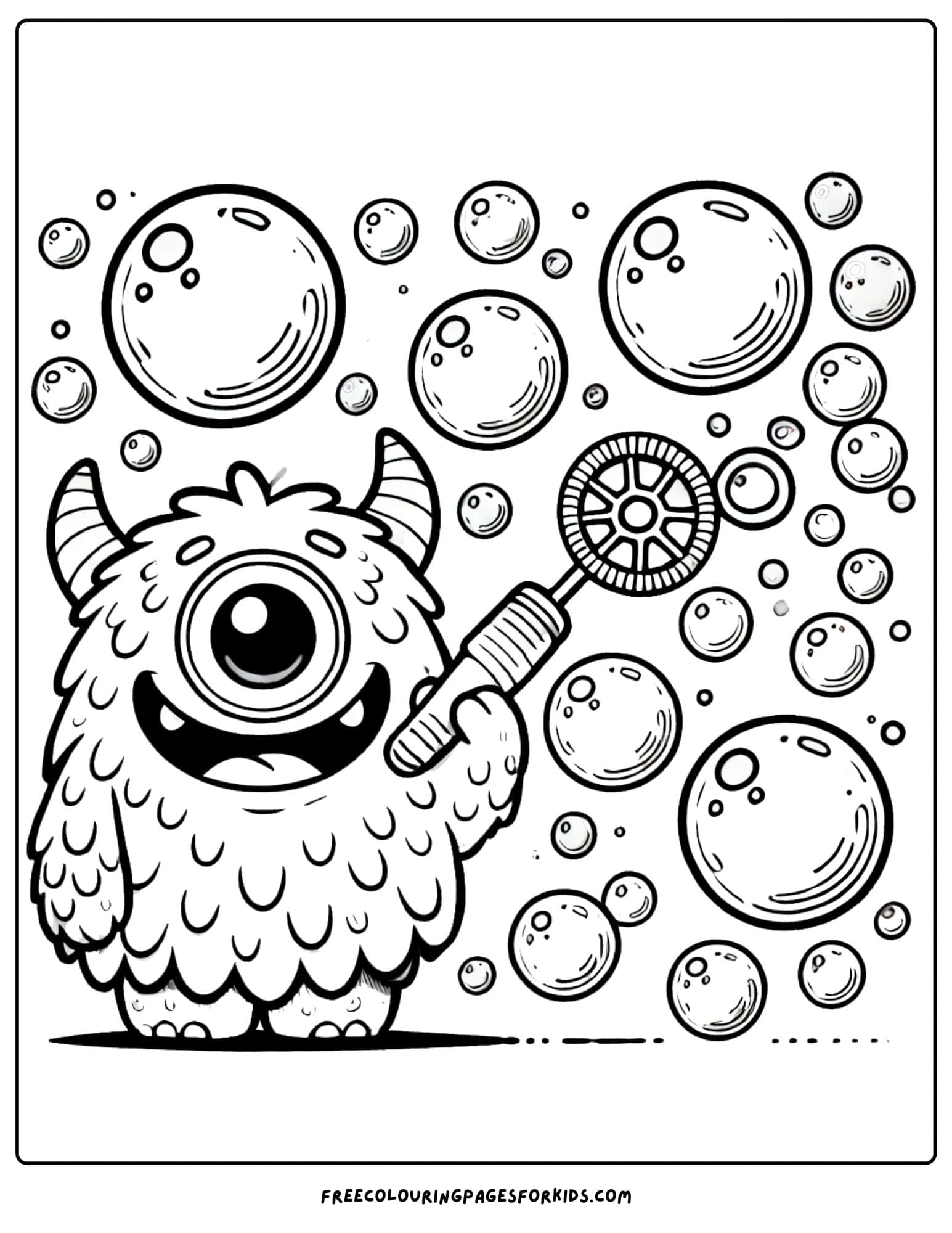 monster blowing bubbles coloring page