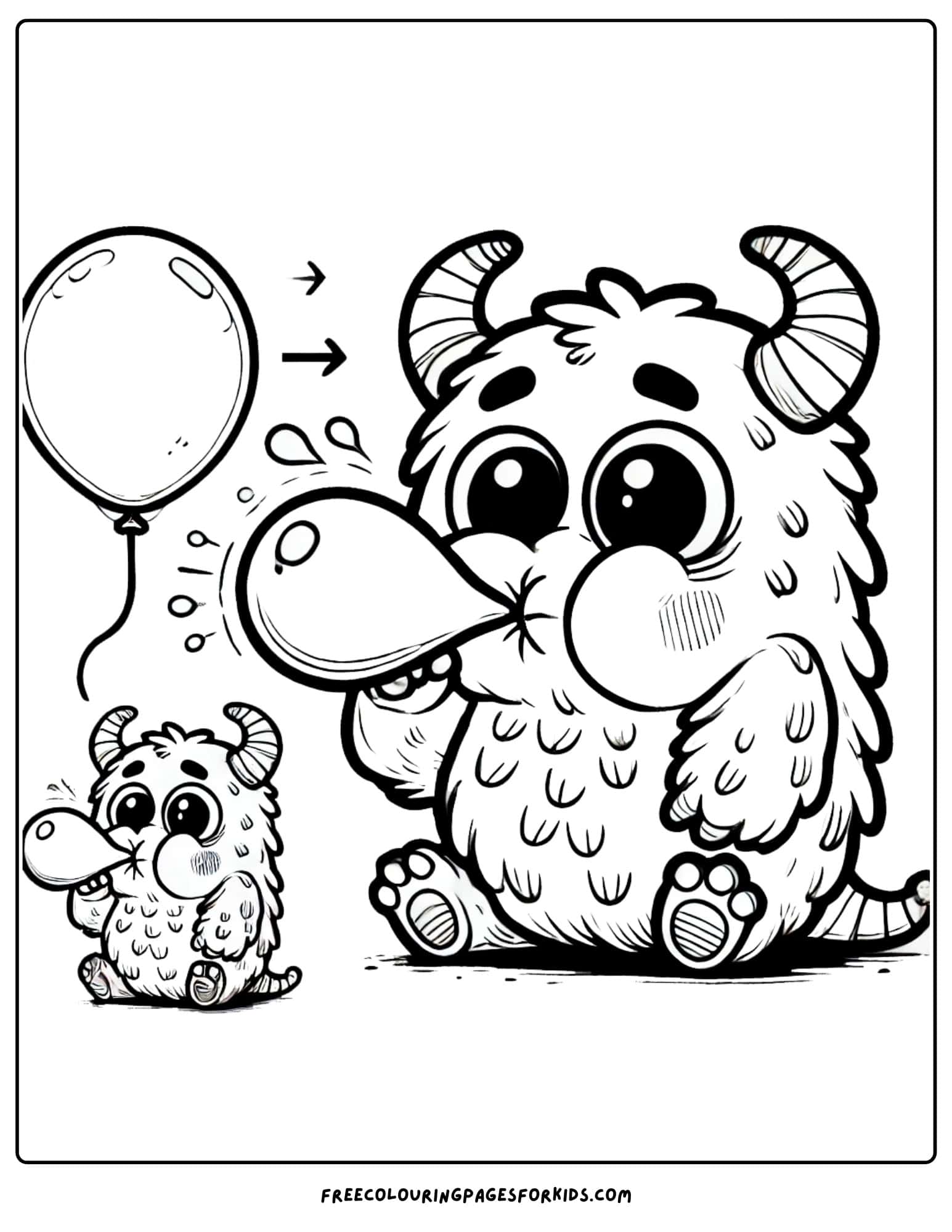 monster blowing up balloons coloring page