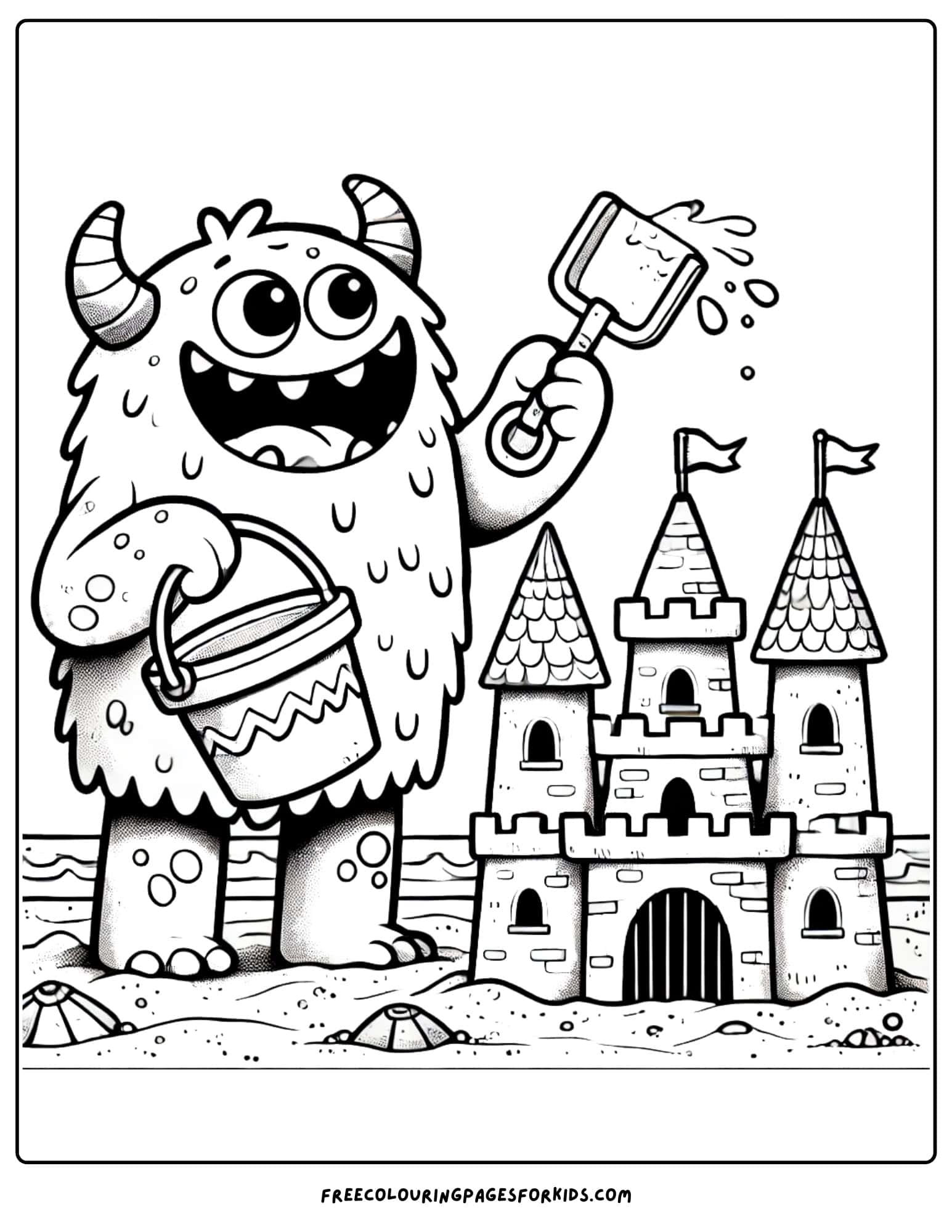 monster building a sandcastle coloring page