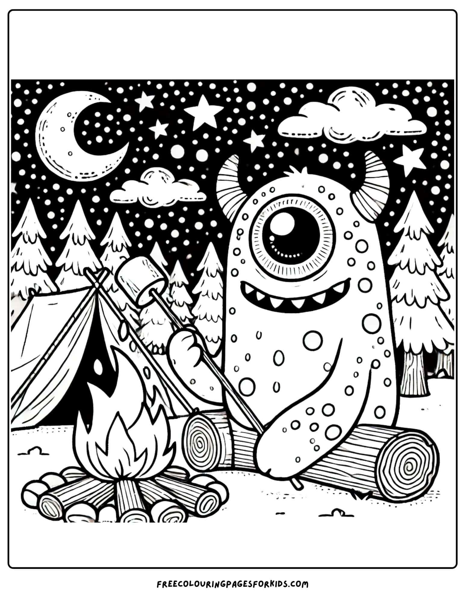 monster camping under the stars coloring page