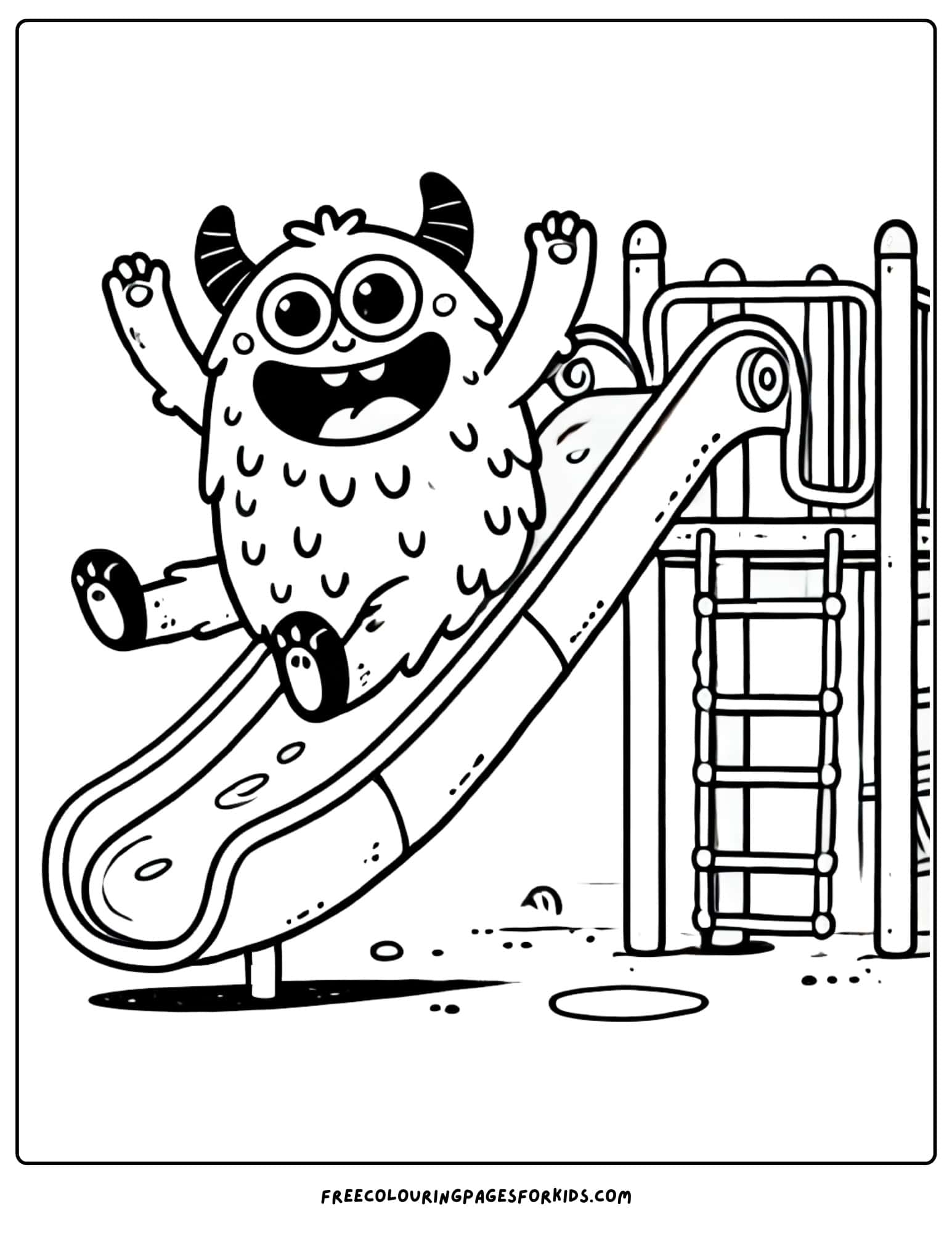 monster going down a slide coloring page