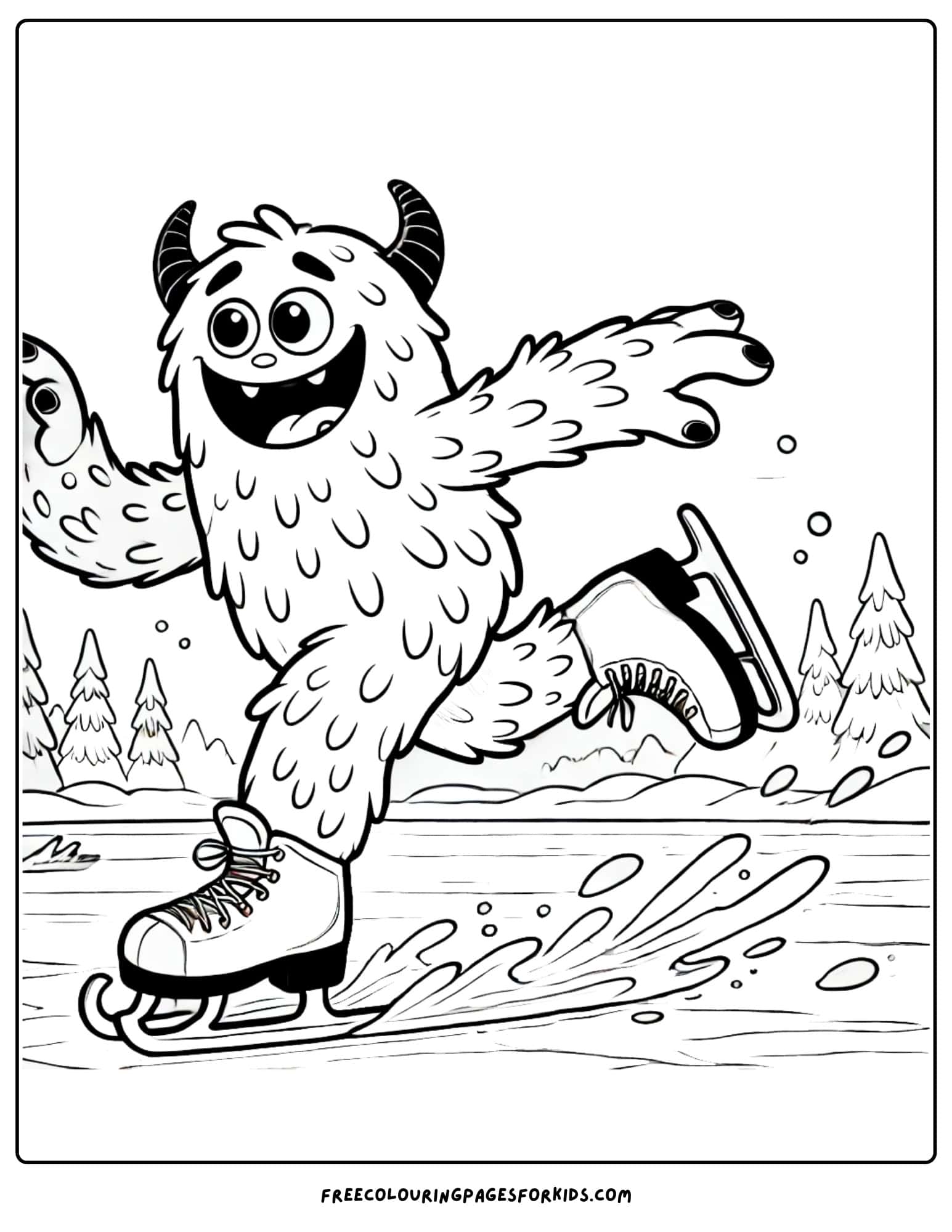 monster ice skating coloring page