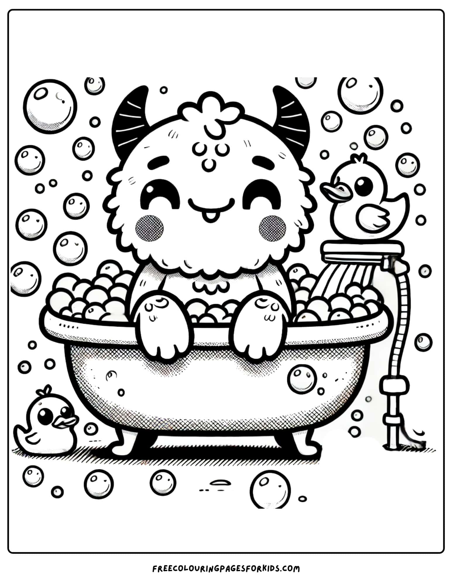 monster in a bubble bath coloring page