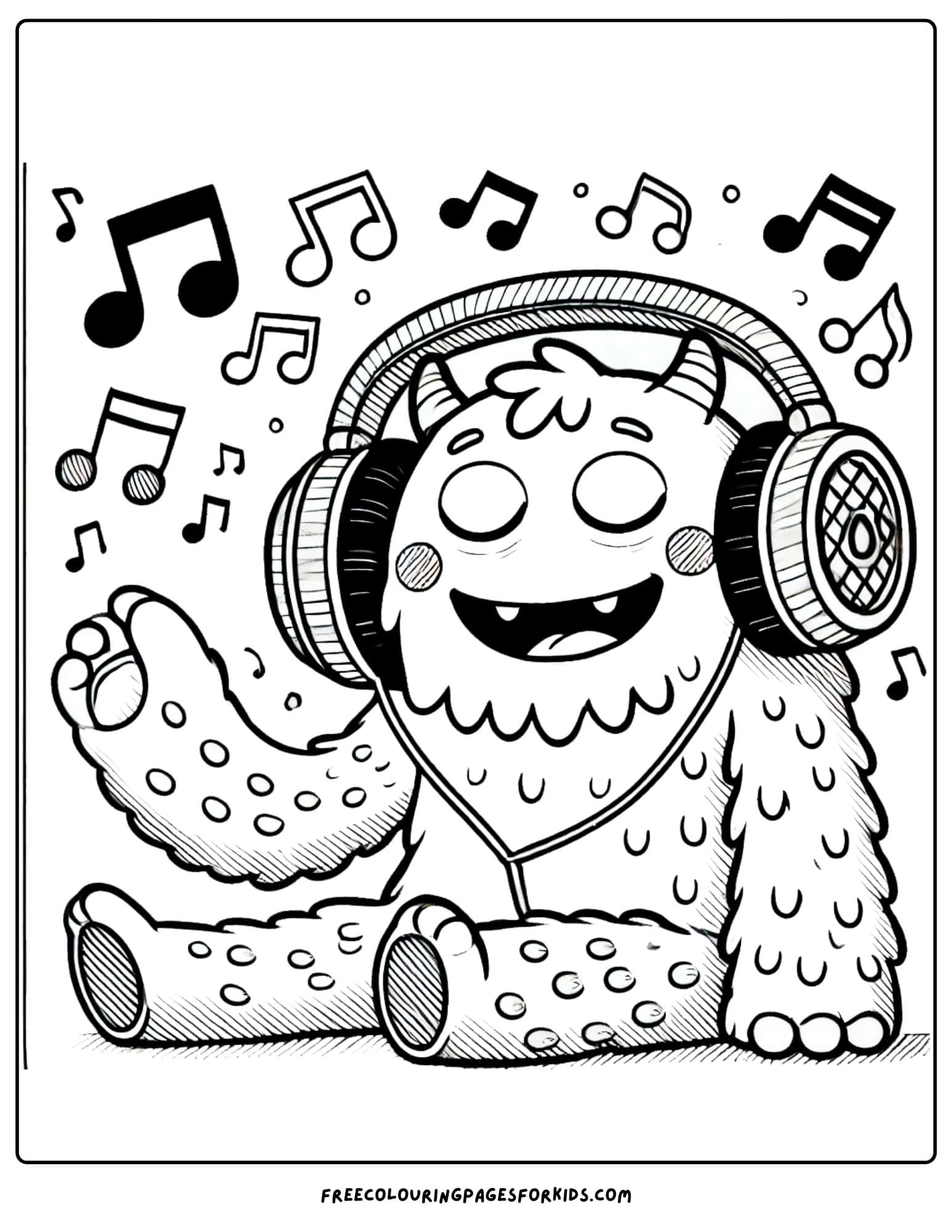 monster listening to music with headphones coloring page