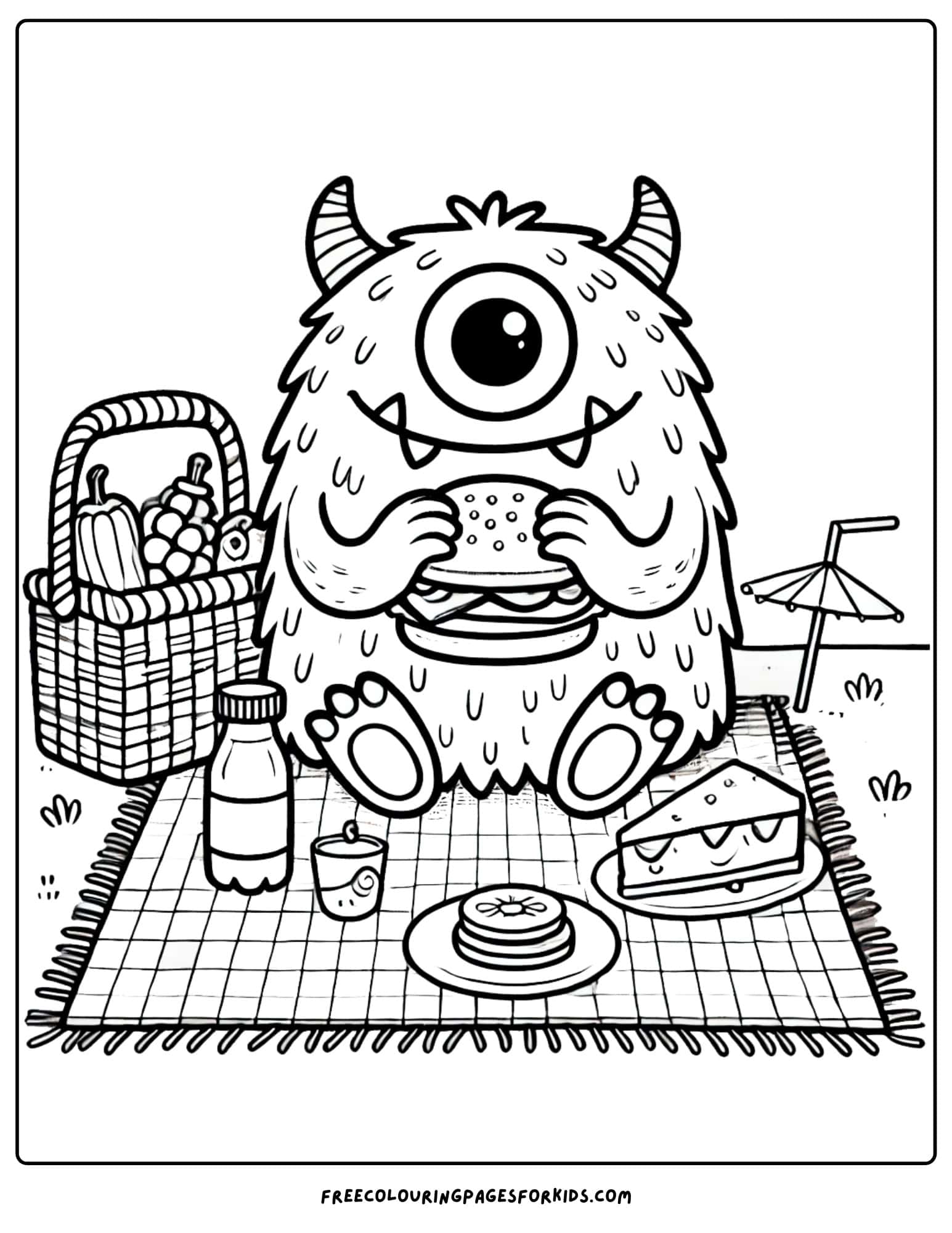 monster having a picnic coloring page