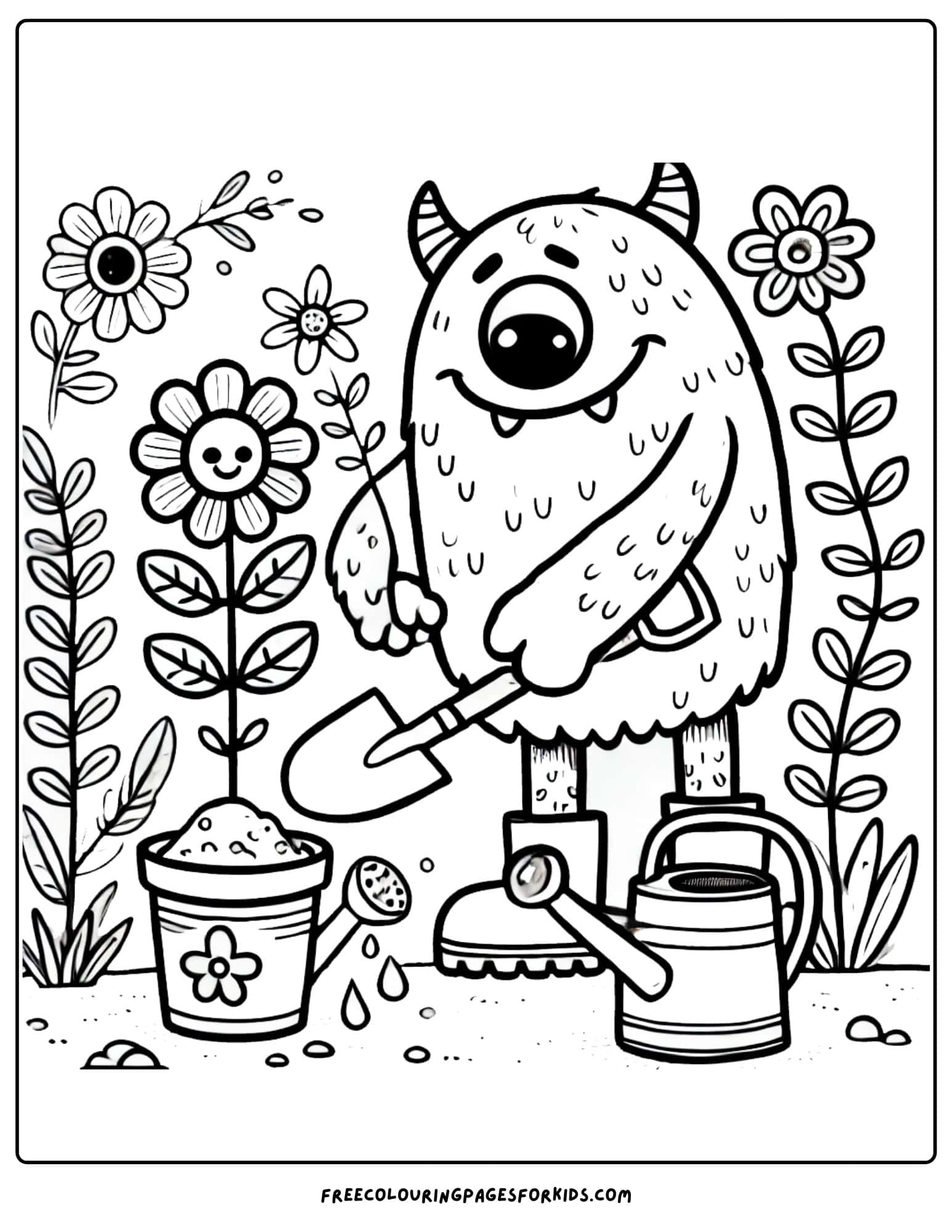 monster planting a flower coloring page