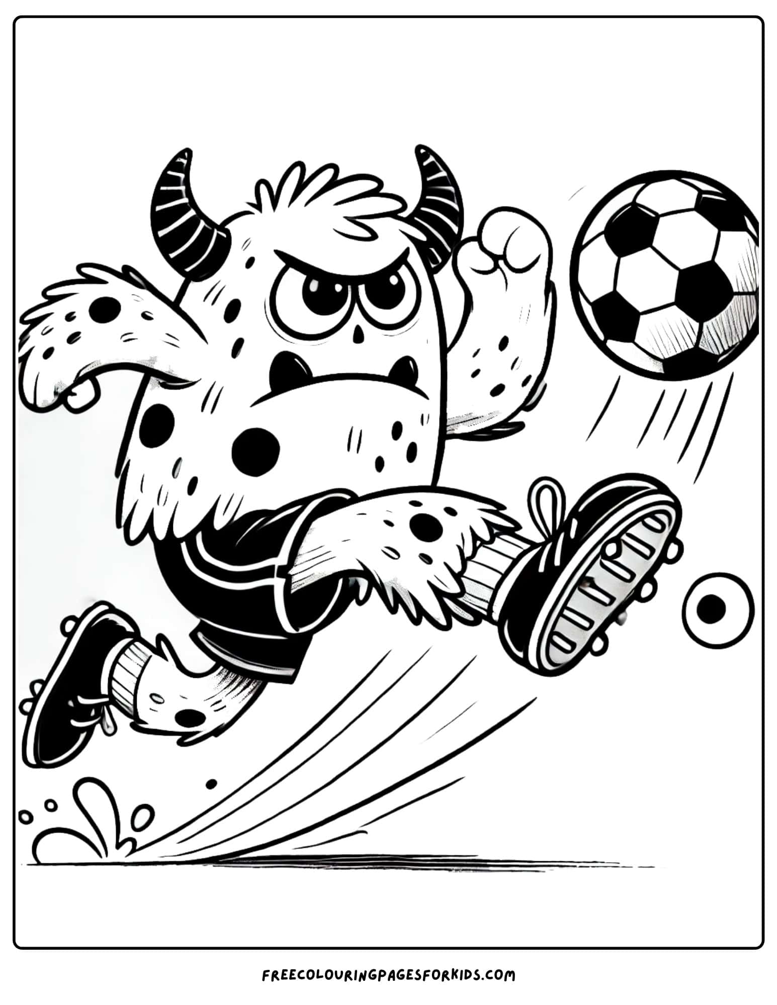 monster playing soccer coloring page