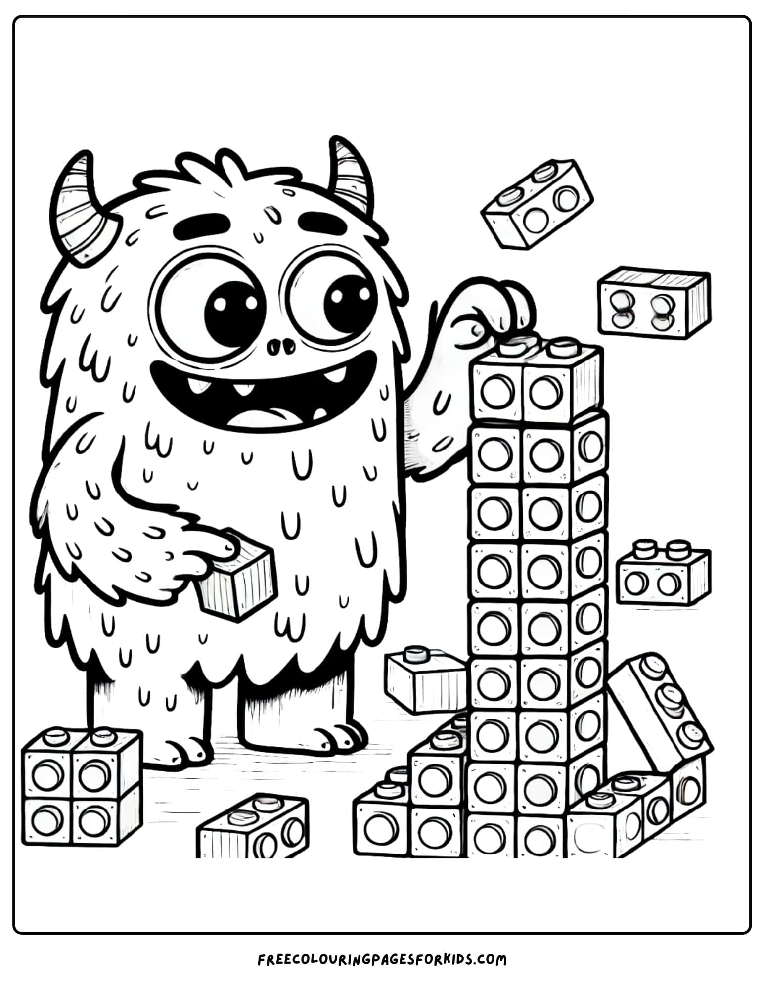 monster building with lego blocks coloring page