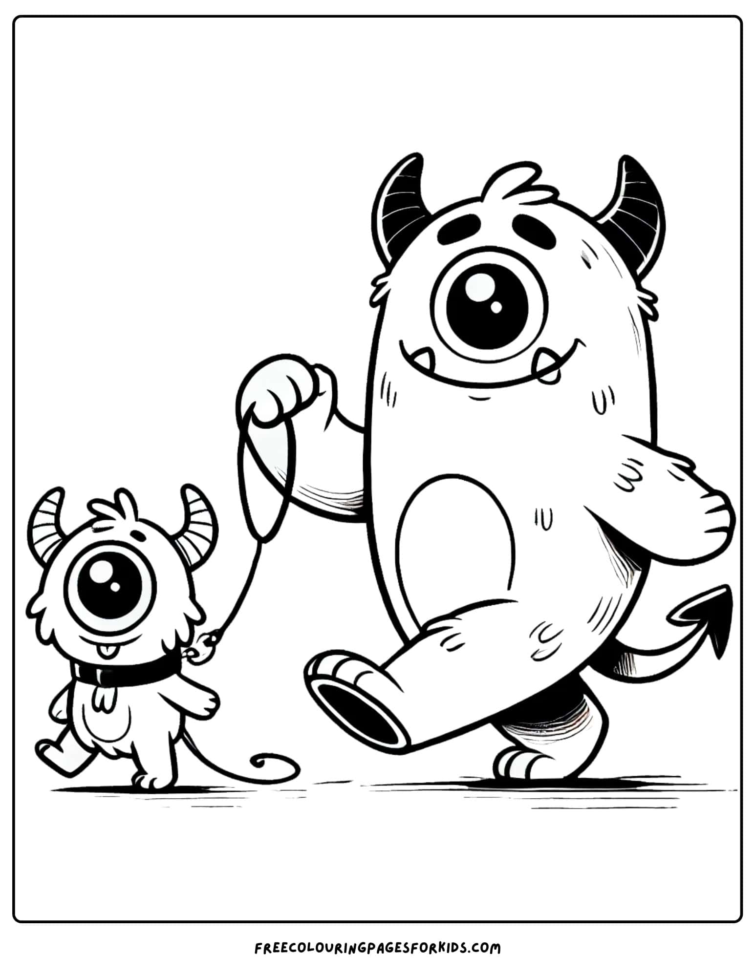 monster walking its pet monster coloring page