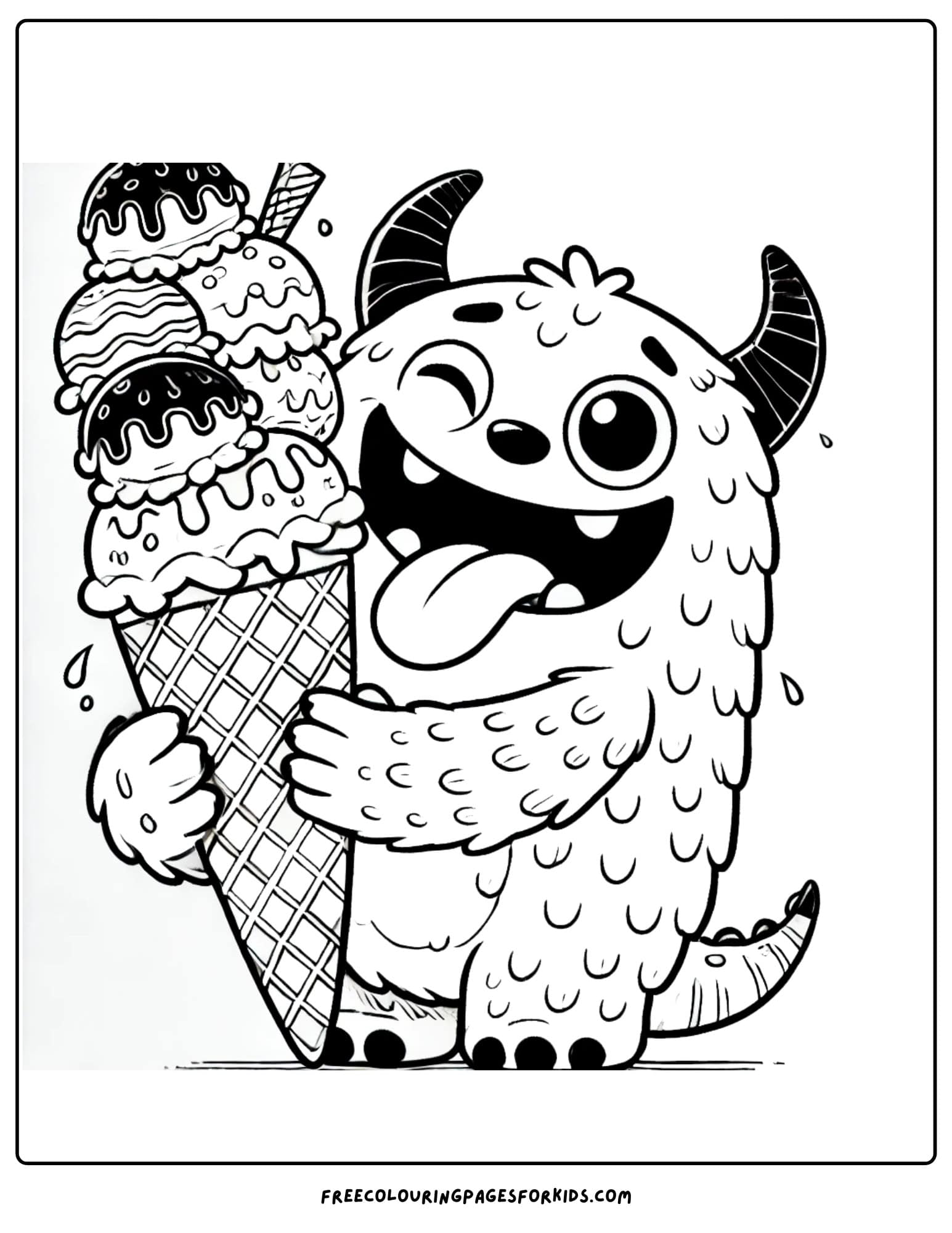 monster eating huge ice cream coloring page