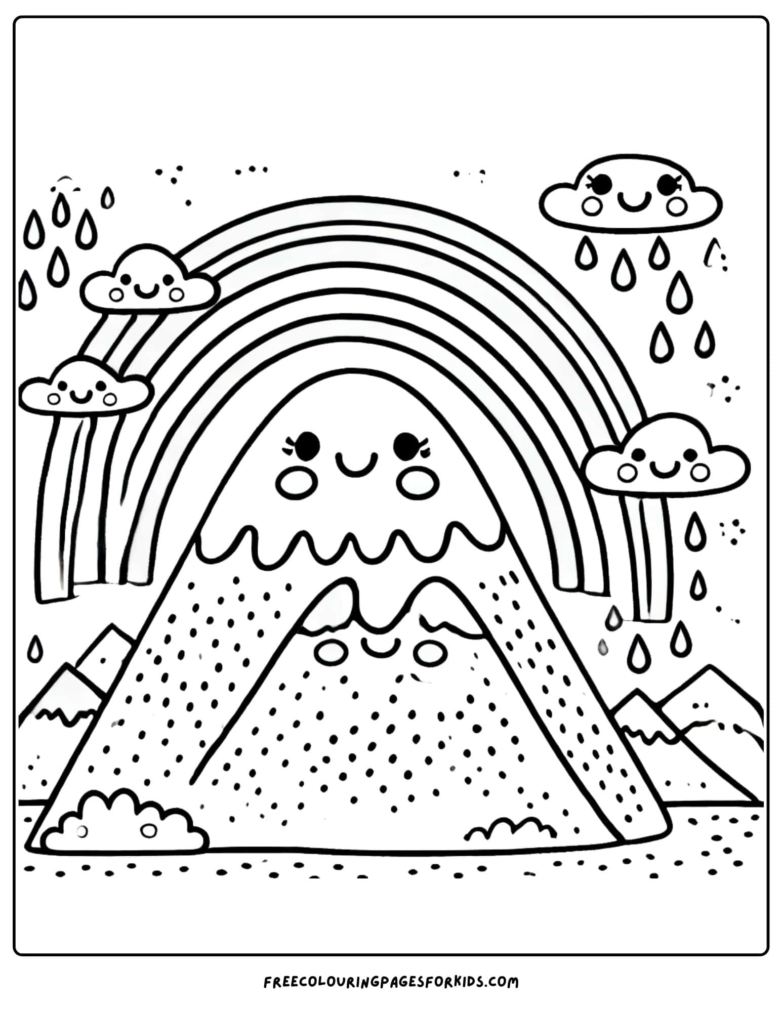 mountain with a rainbow over the top coloring page