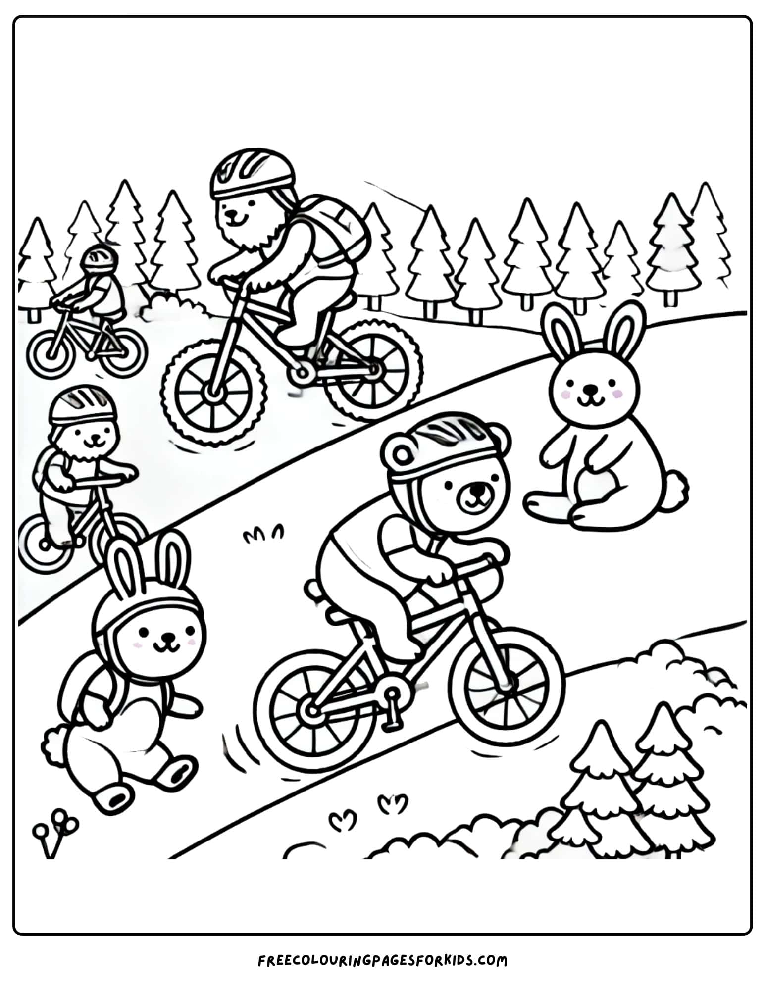 mountain bikers riding coloring page