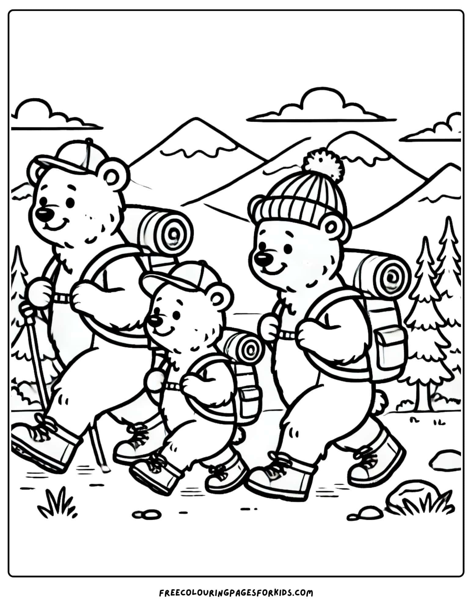 mountain bears hiking coloring page