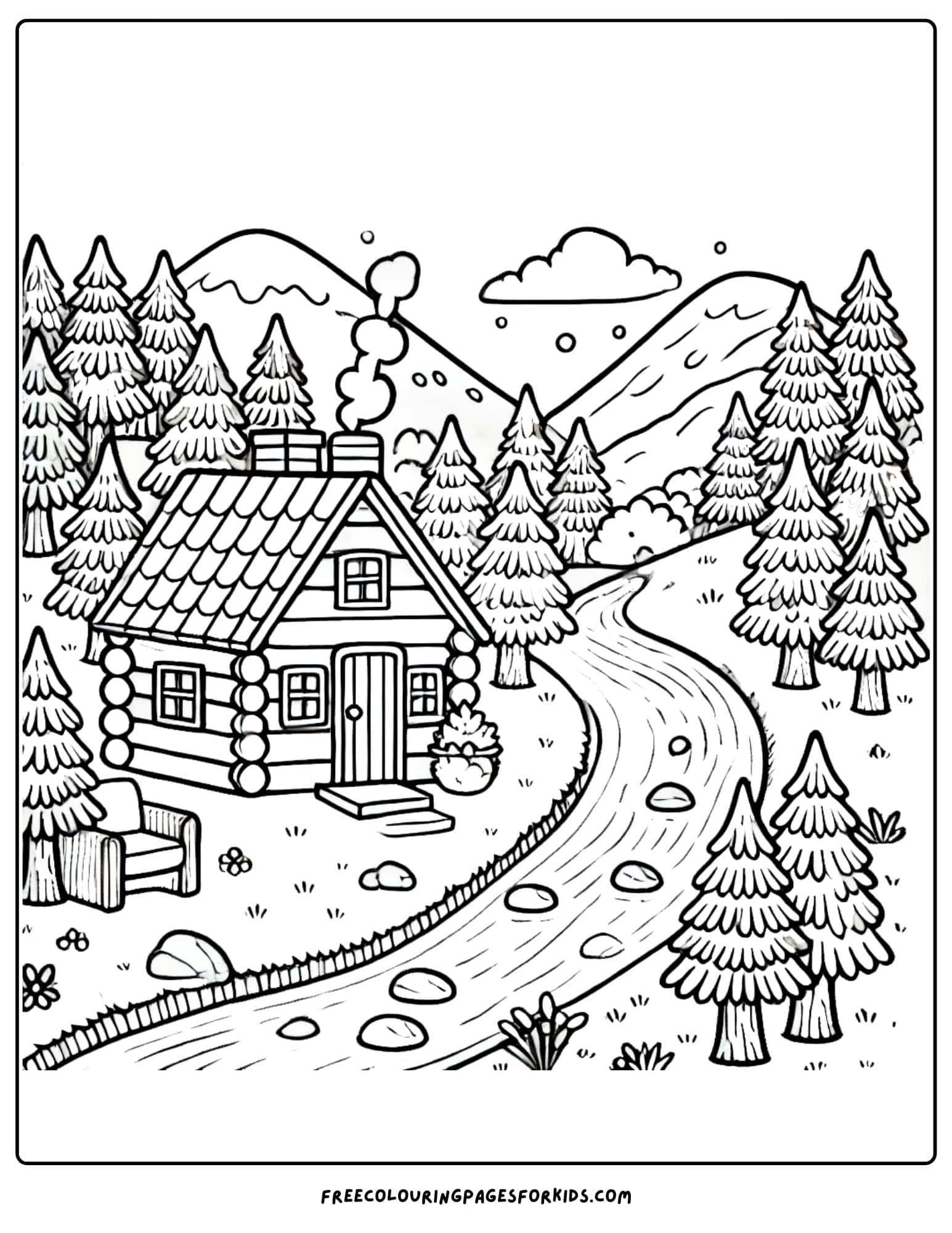 mountain cabin coloring page