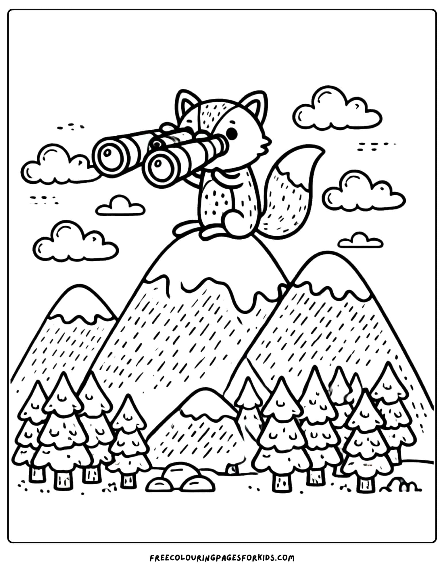 mountain with a fox on lookout at the top coloring page