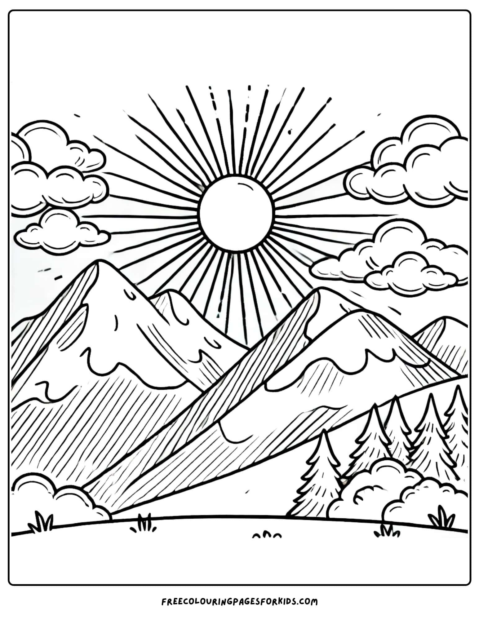 mountain sunrise view coloring page