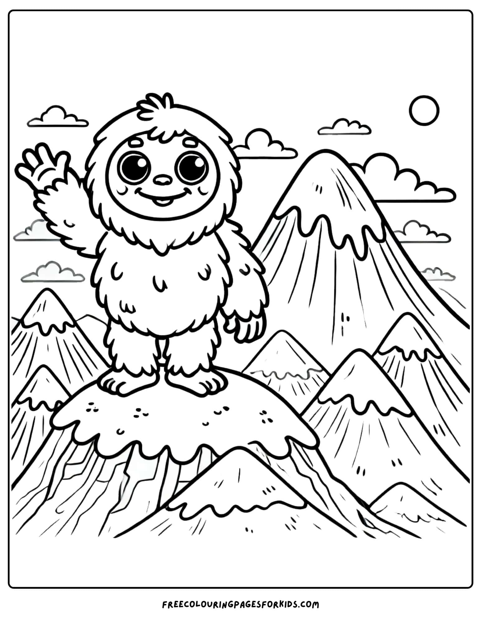 mountain with a yeti coloring page