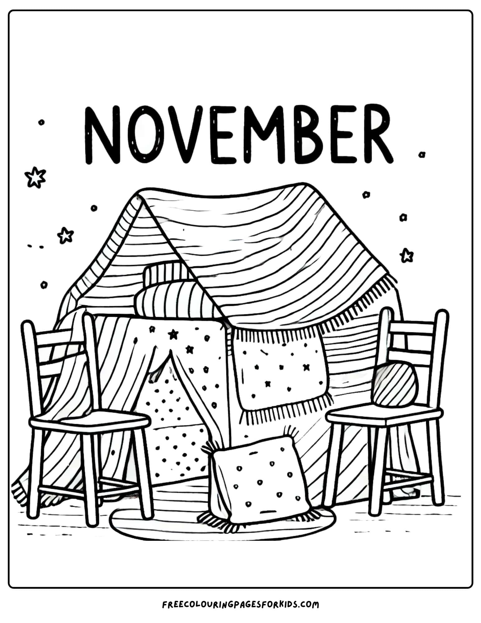 november pillow fort coloring page