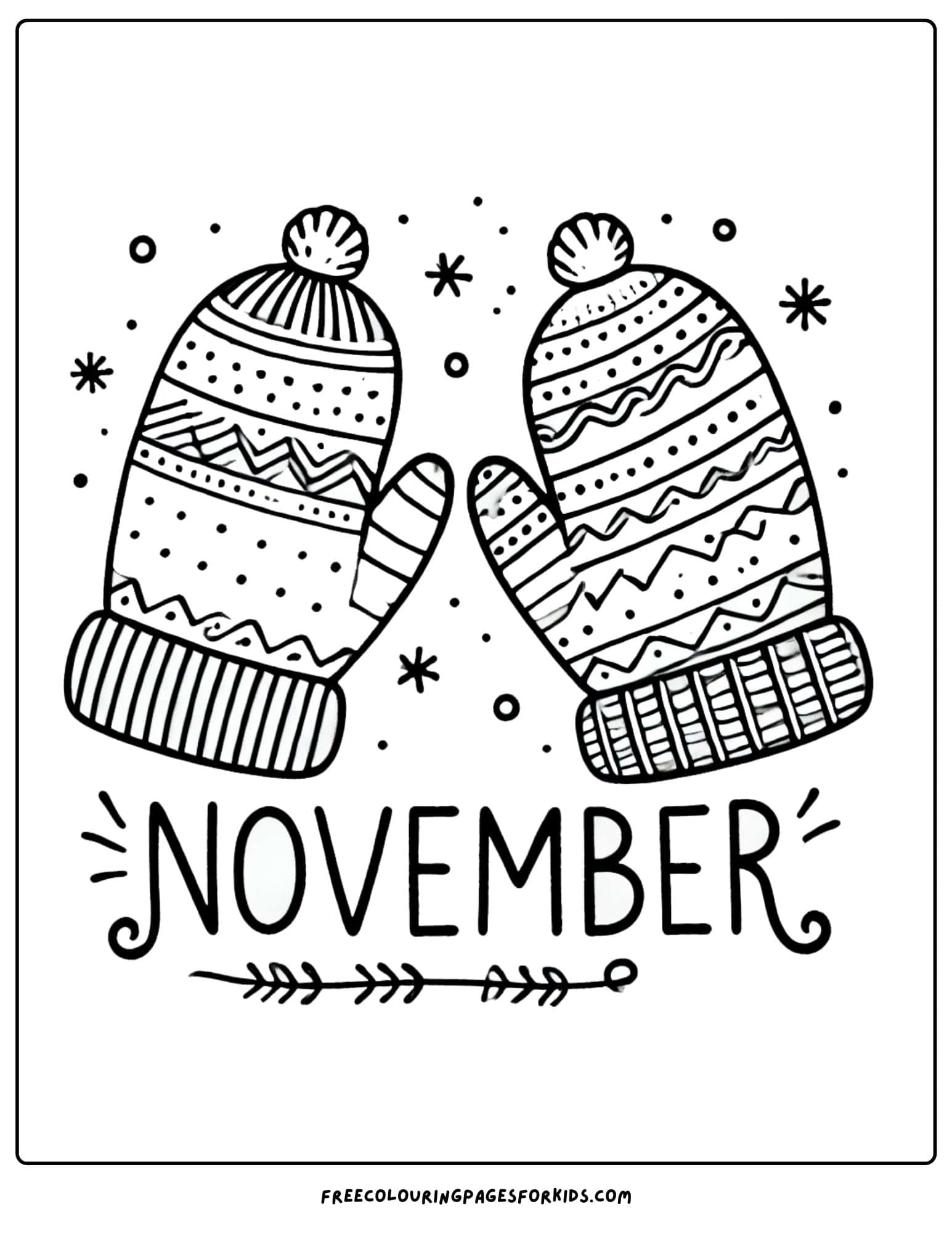 november warm mittens coloring page