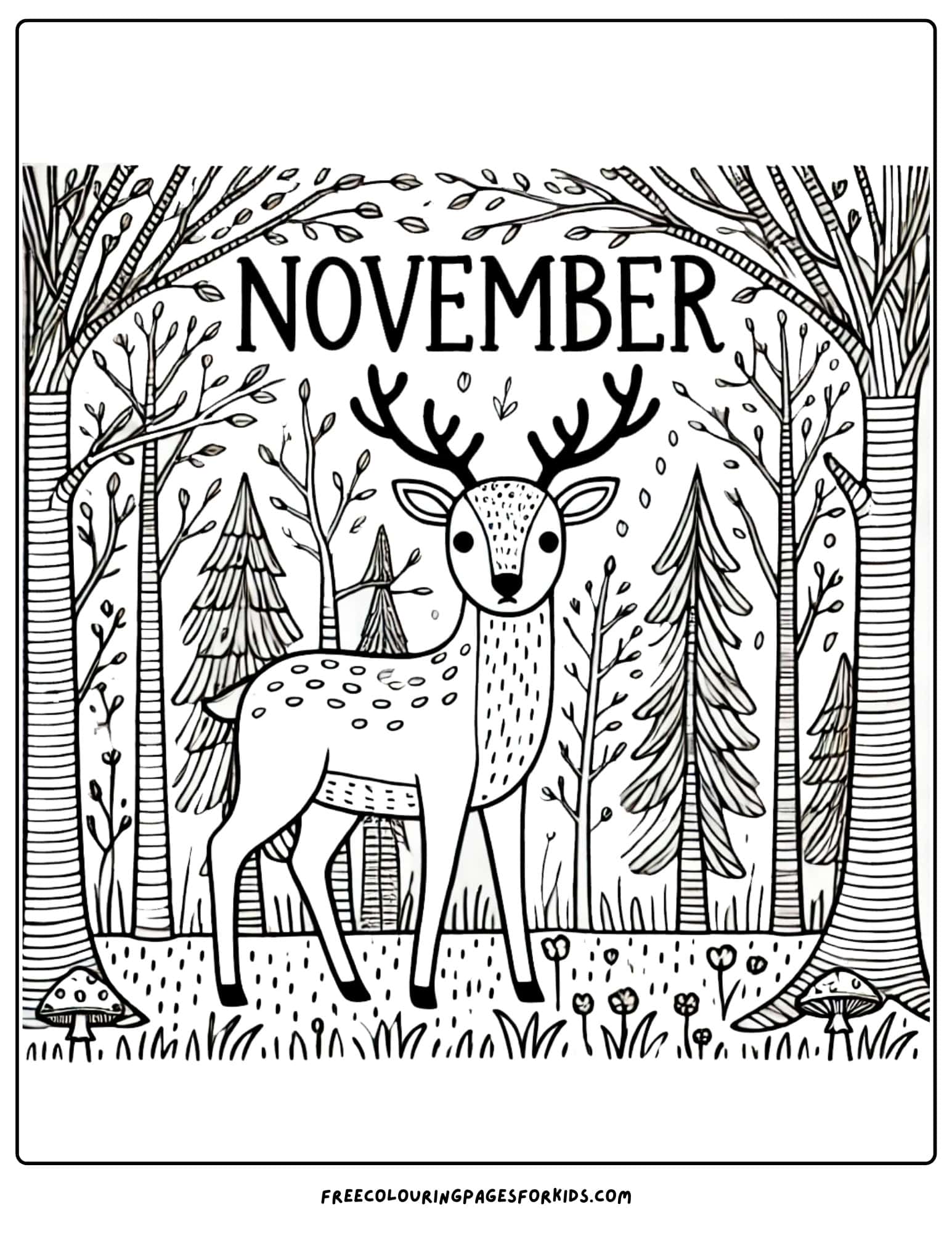 november dear in the forest coloring page