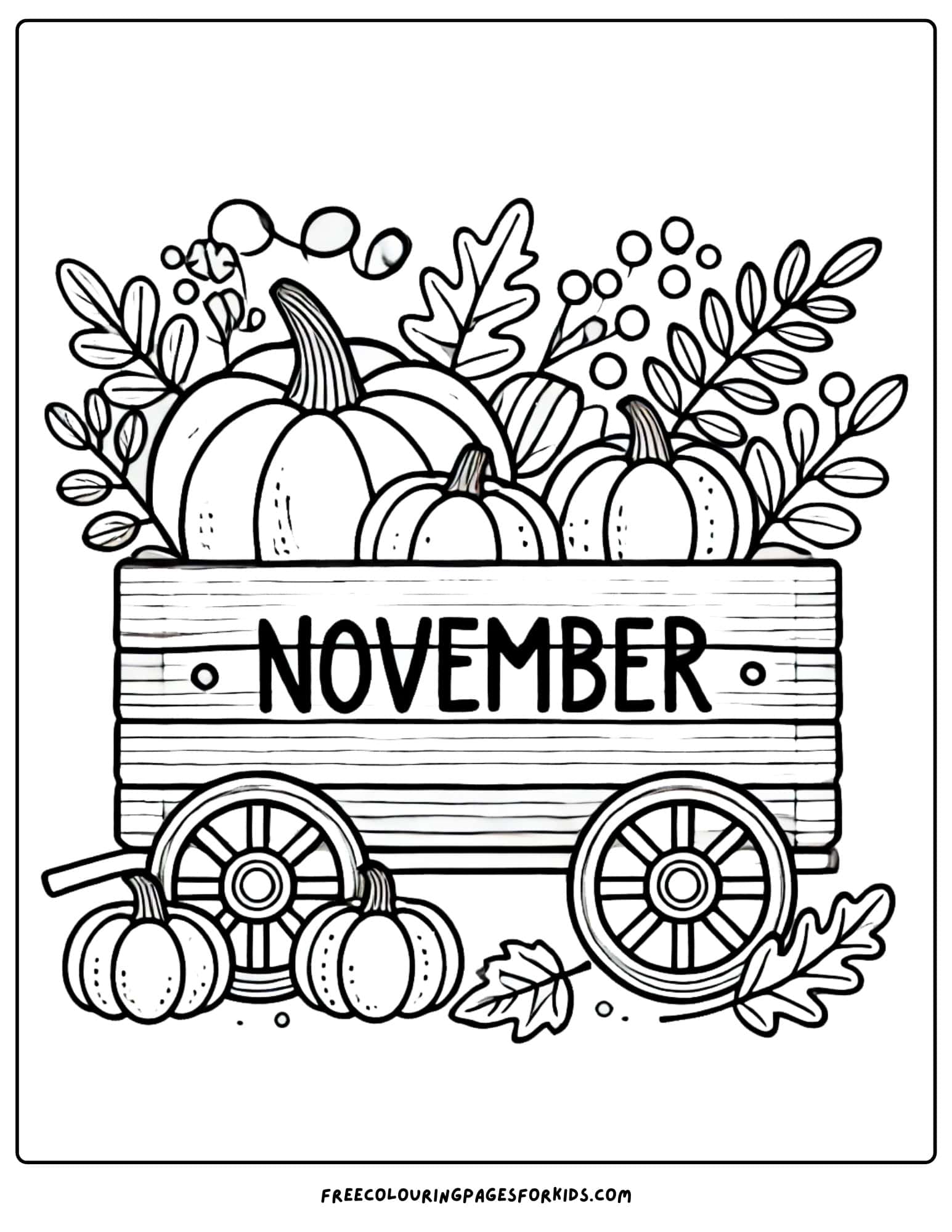 november harvest wagon full of vegetables coloring page