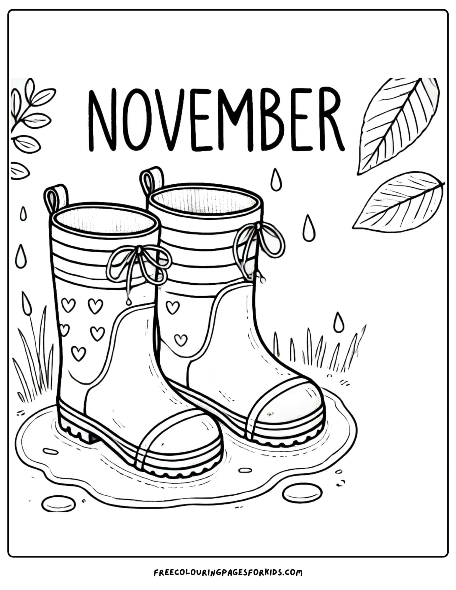 november rainboots in the rain coloring page