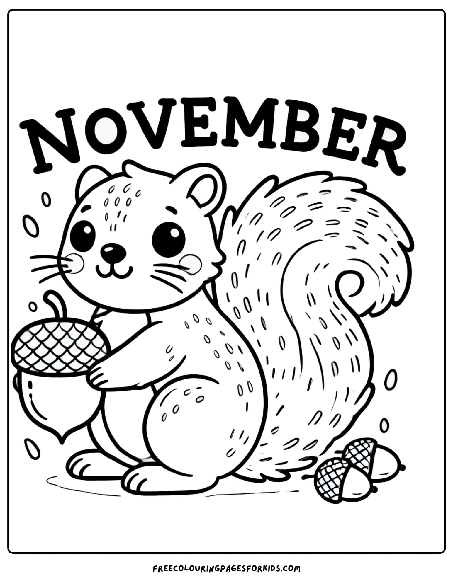 november squirrel with an acorn coloring page