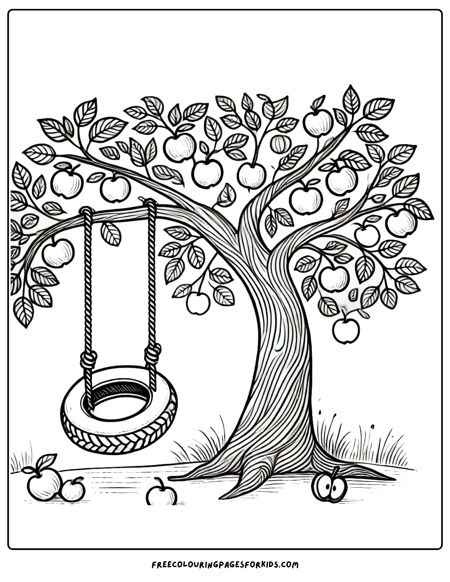 orchard swing in an apple tree coloring page