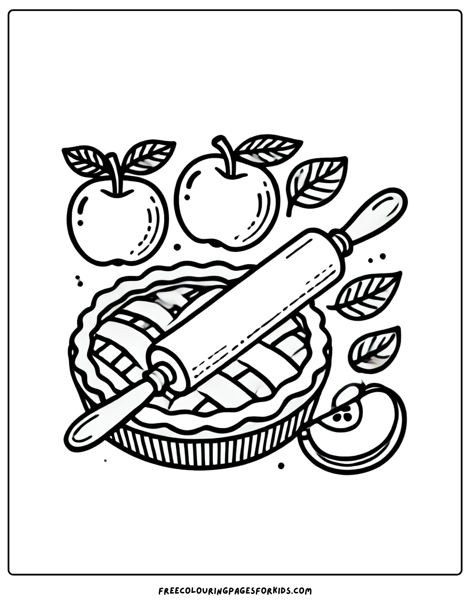 orchard apple pie ingredients on a table coloring page