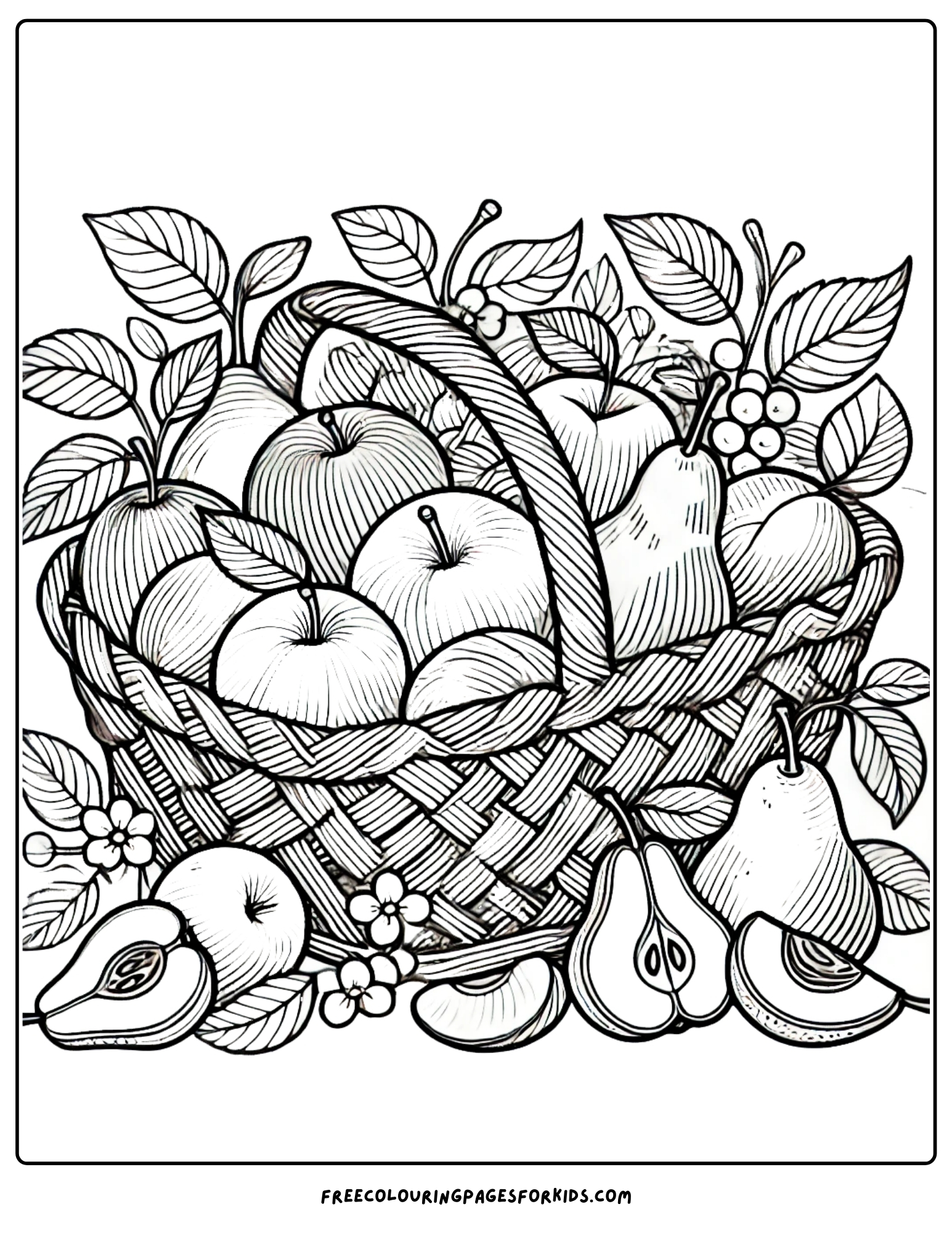 orchard basket full of fruit coloring page